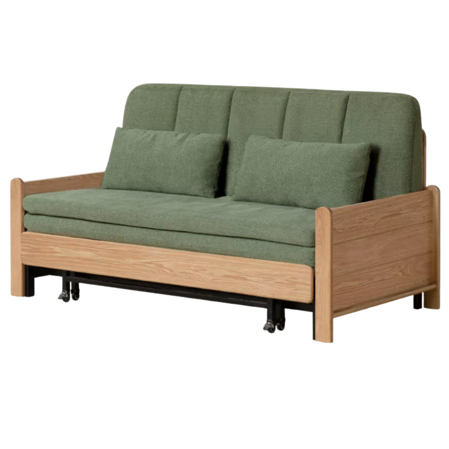 Ash, Oak Solid Wood Sleeper Sofa with Solid Wood Armrests and Built-In Wheels