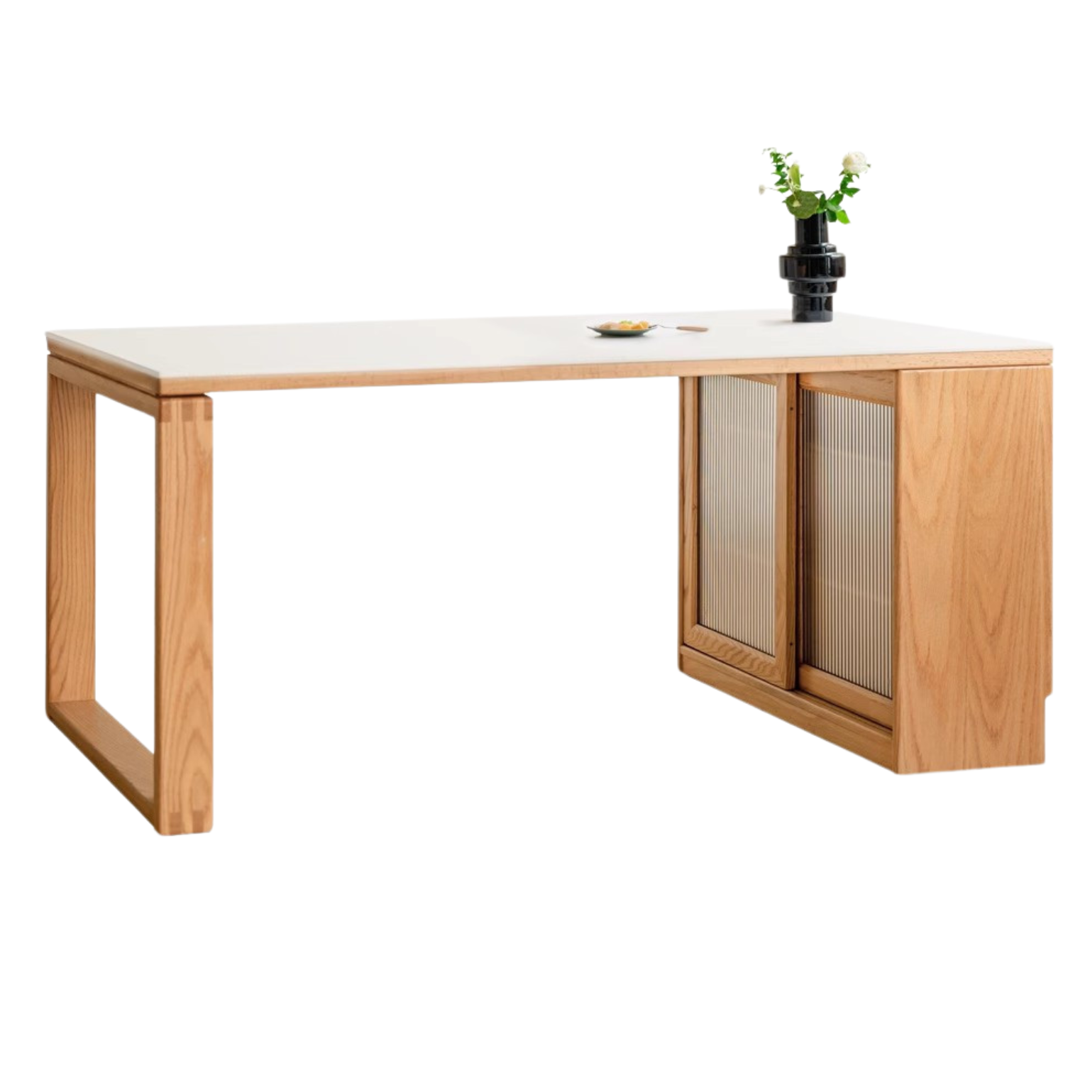 Oak Solid wood slate dining table and storage cabinet integrated ,