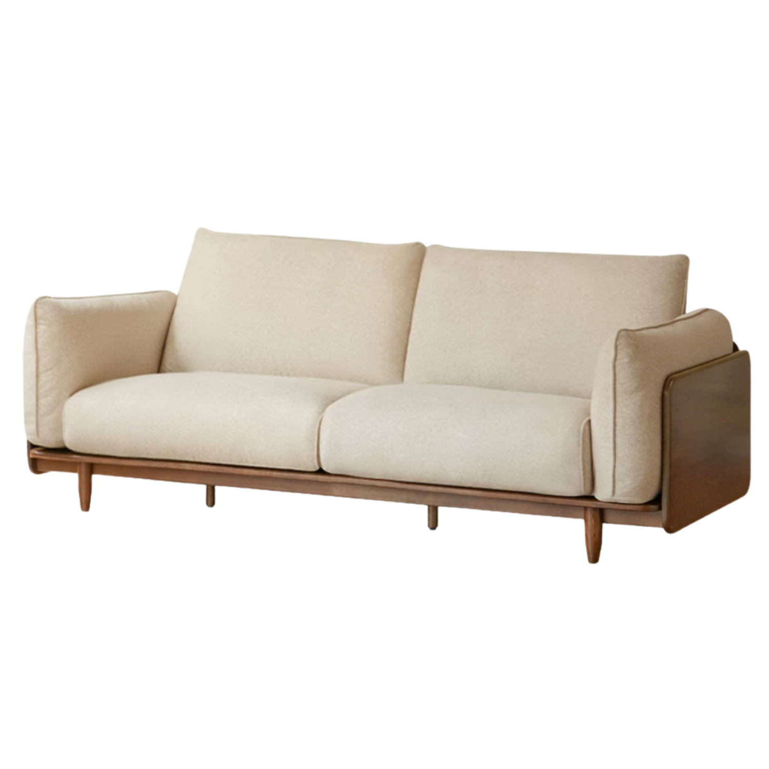 Black Walnut, Oak Solid Wood Fabric High-Back Sofa