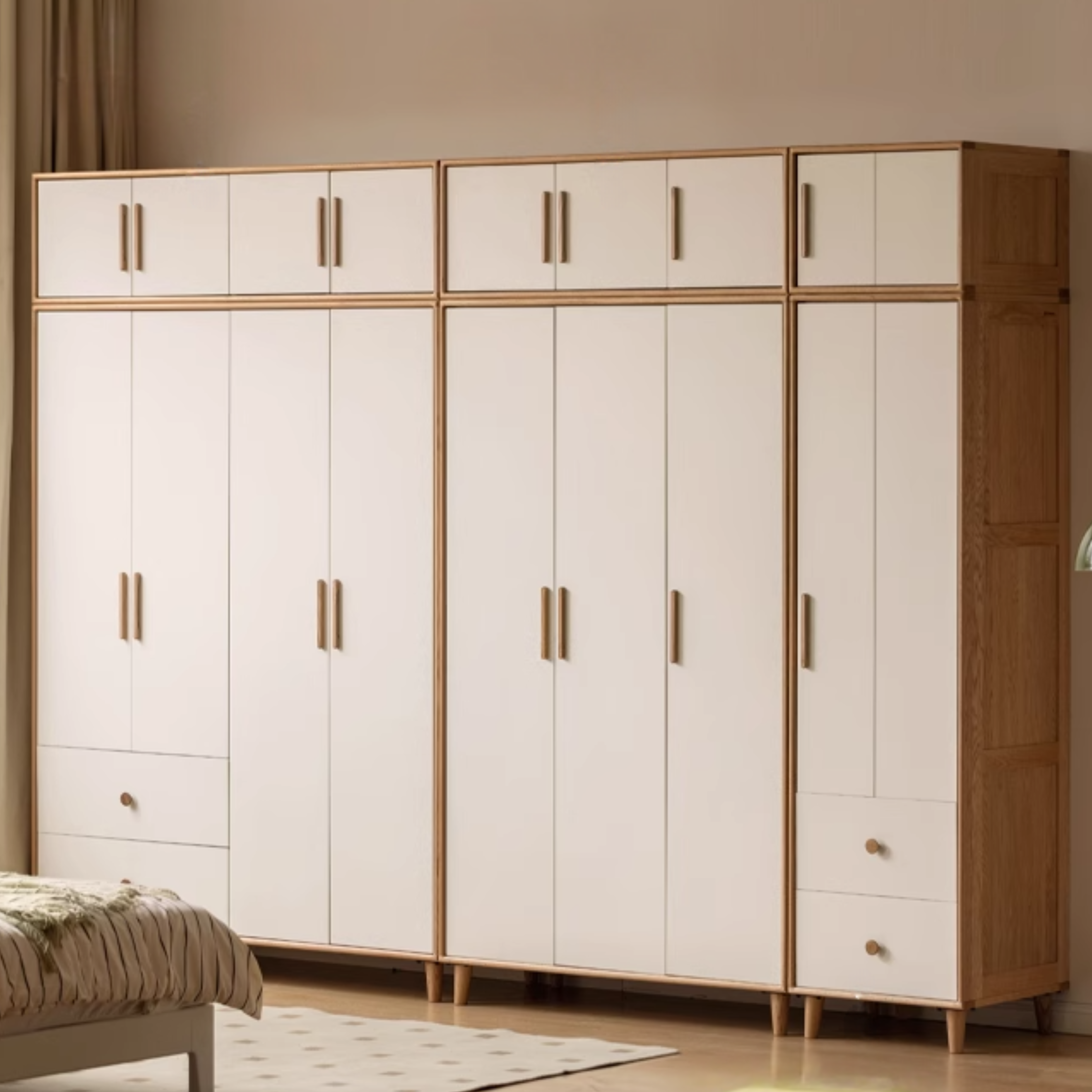 Oak, Poplar Solid Wood Modern Wardrobe