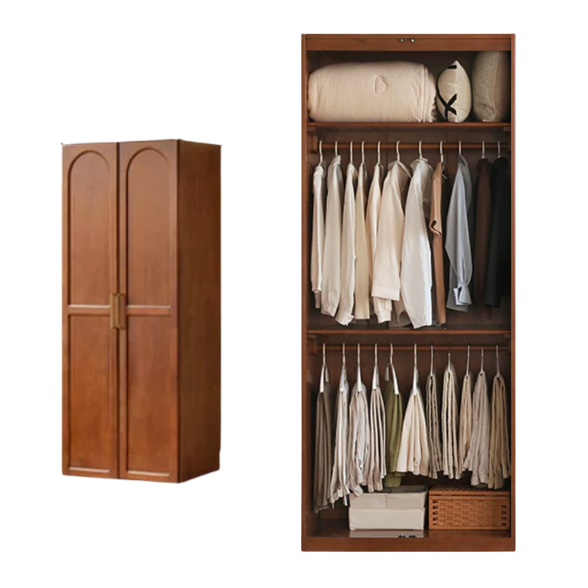 Tulipwood Solid Wood Vintage Arched Wardrobe with Bar Pulls
