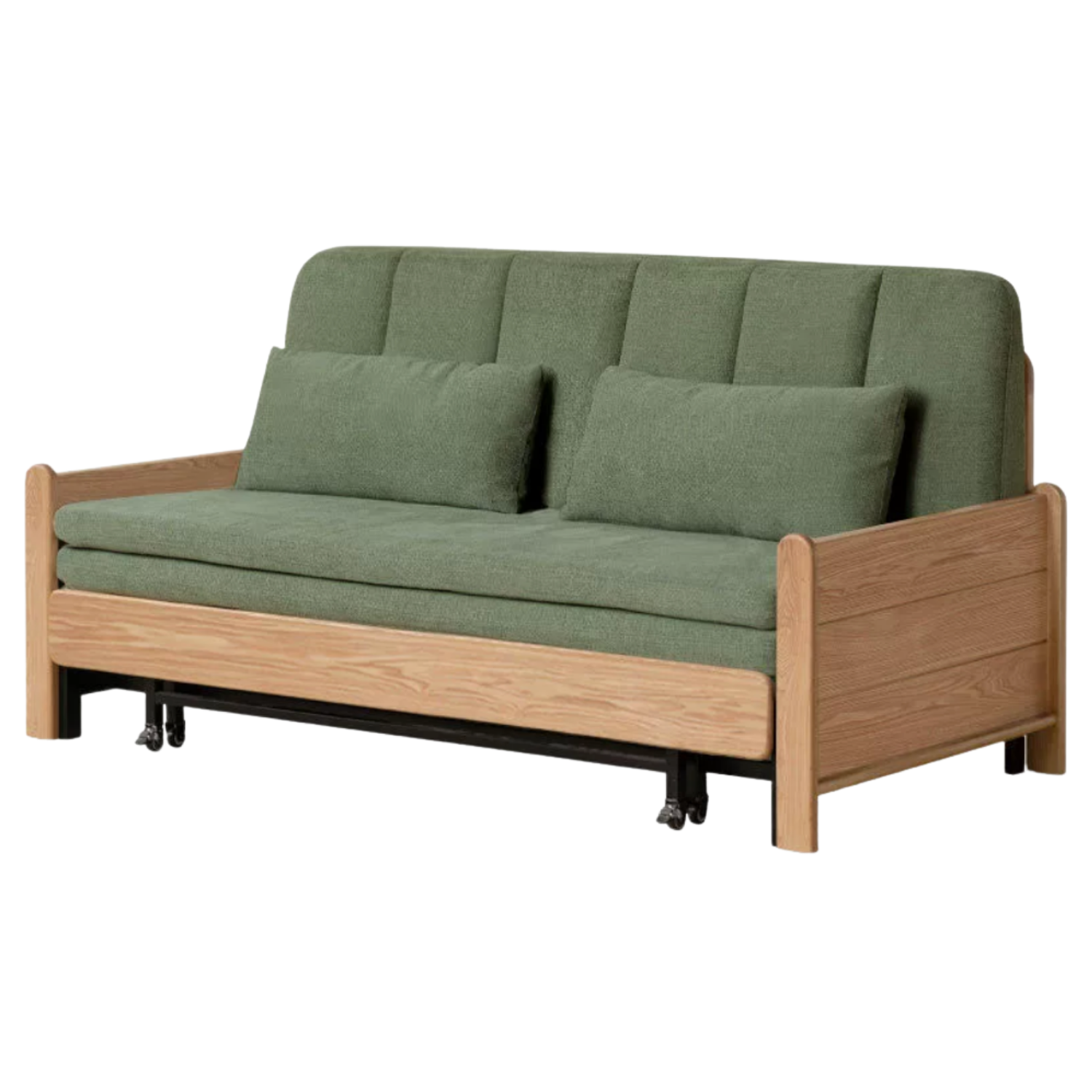 Ash, Oak Solid Wood Sleeper Sofa with Solid Wood Armrests and Built-In Wheels