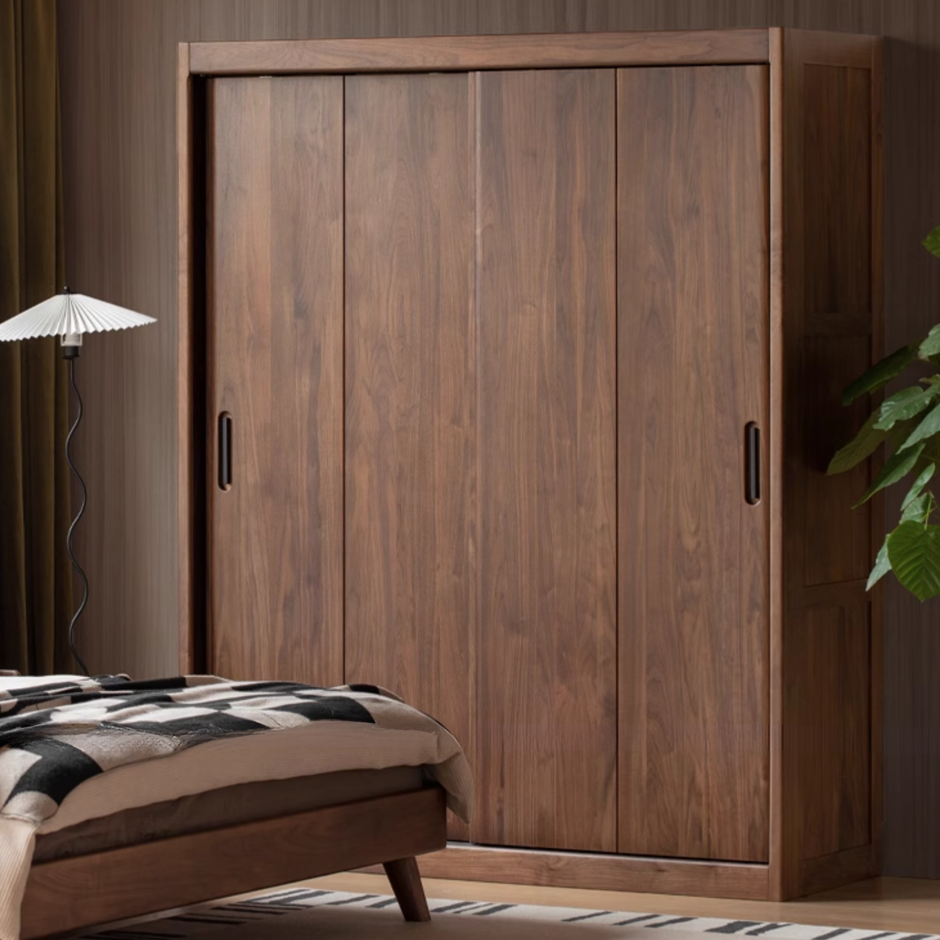 Black Walnut Solid Wood Wardrobe Sliding Door