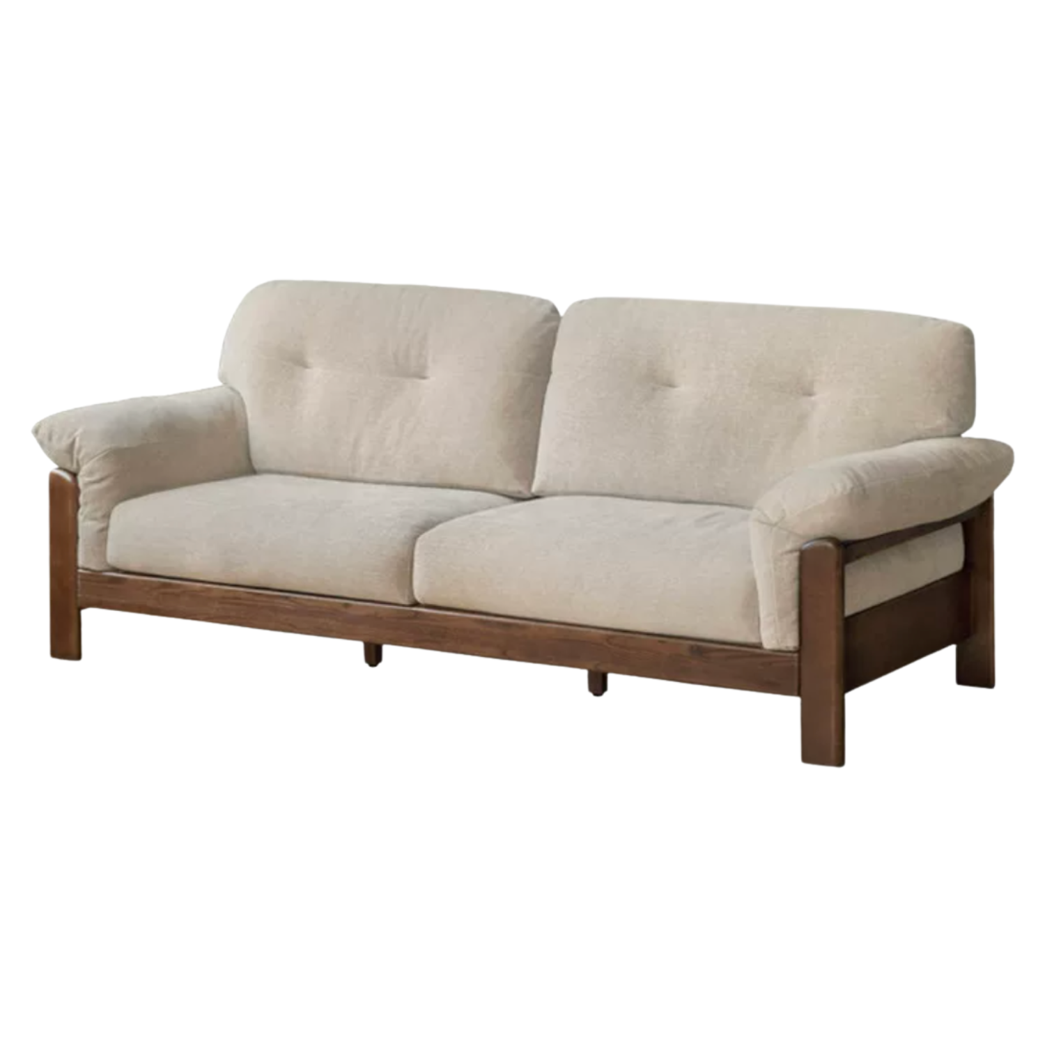 Black Walnut, Ash Solid Wood Genuine Leather, fabric Exposed Frame Sofa with Tufted Cushions