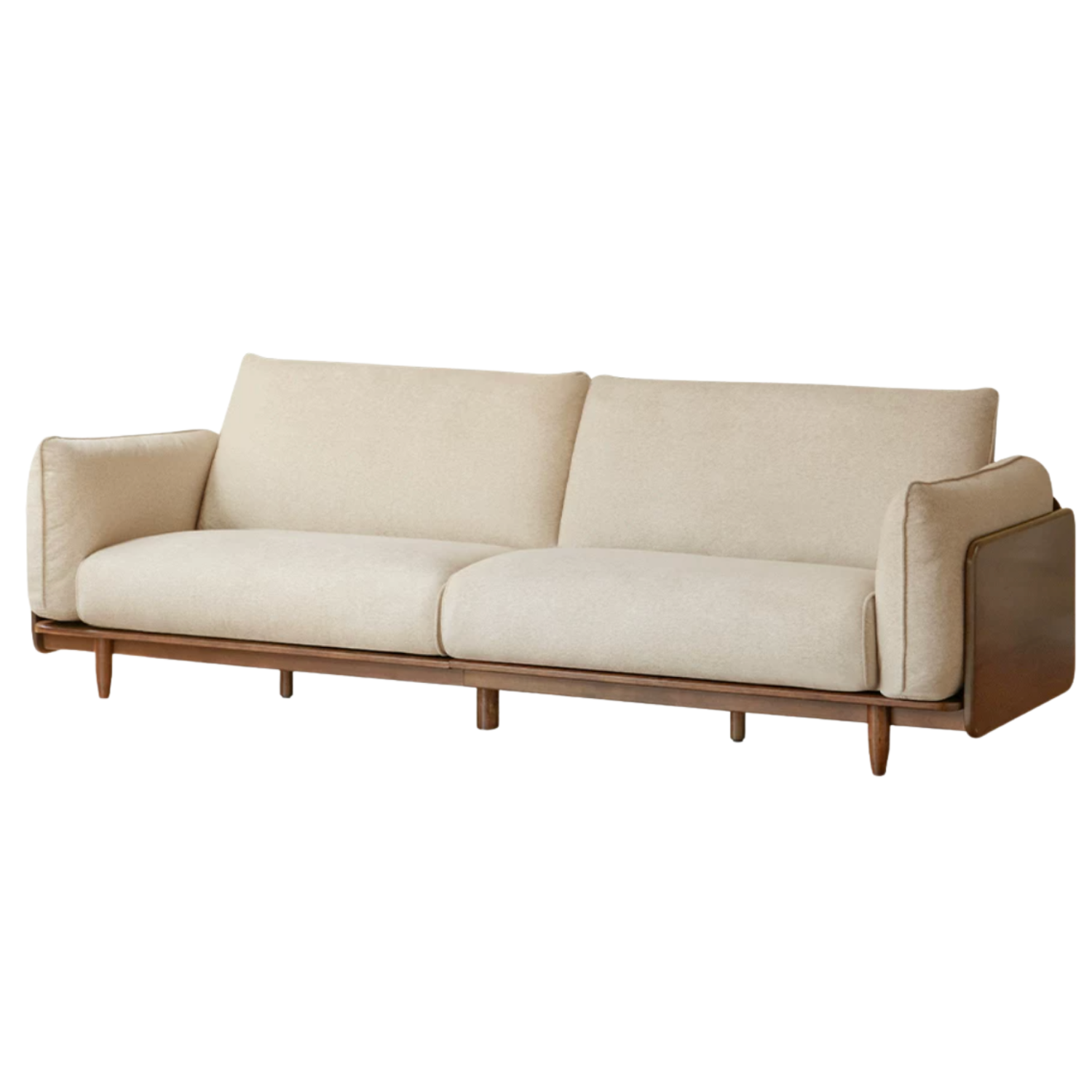 Black Walnut, Oak Solid Wood Fabric High-Back Sofa