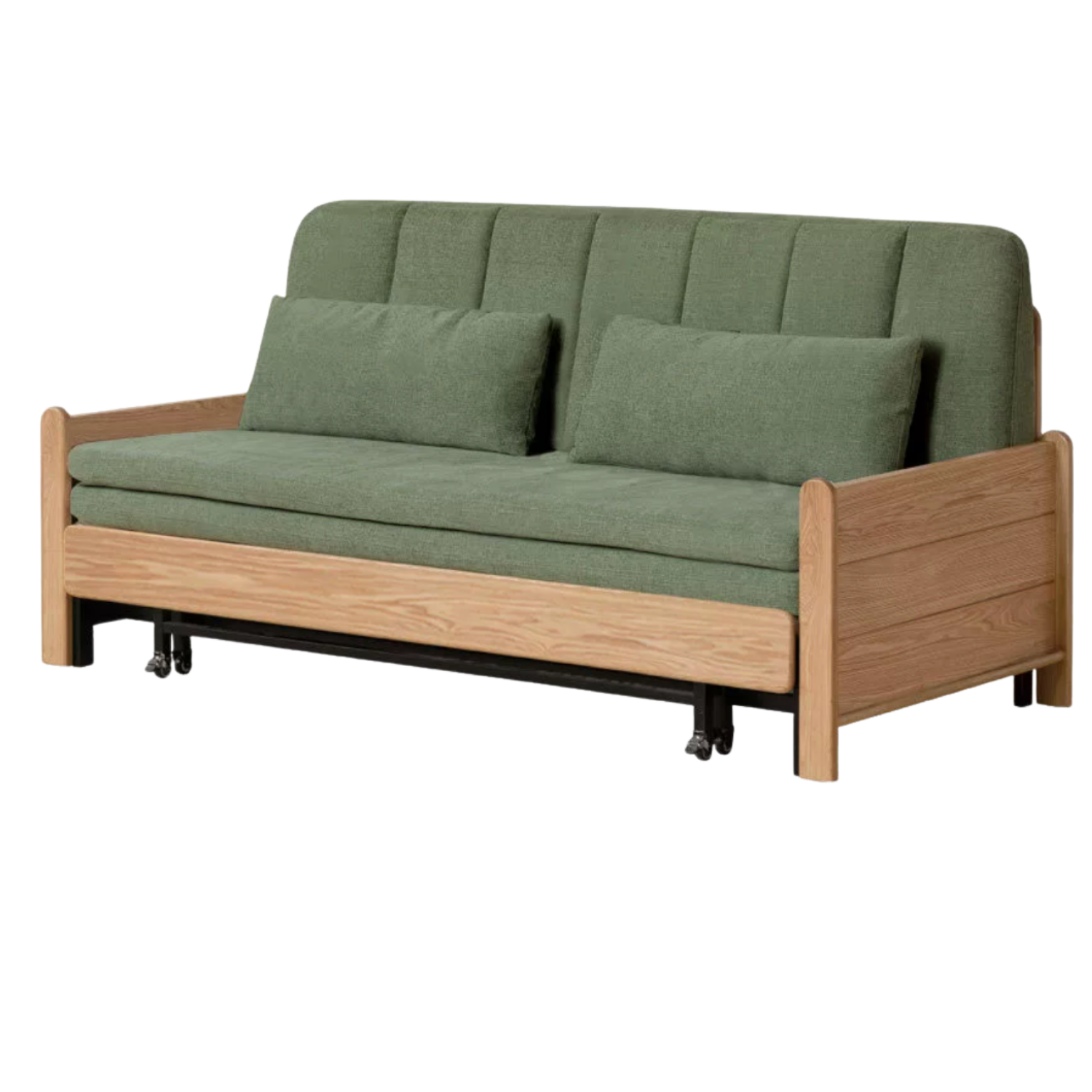 Ash, Oak Solid Wood Sleeper Sofa with Solid Wood Armrests and Built-In Wheels