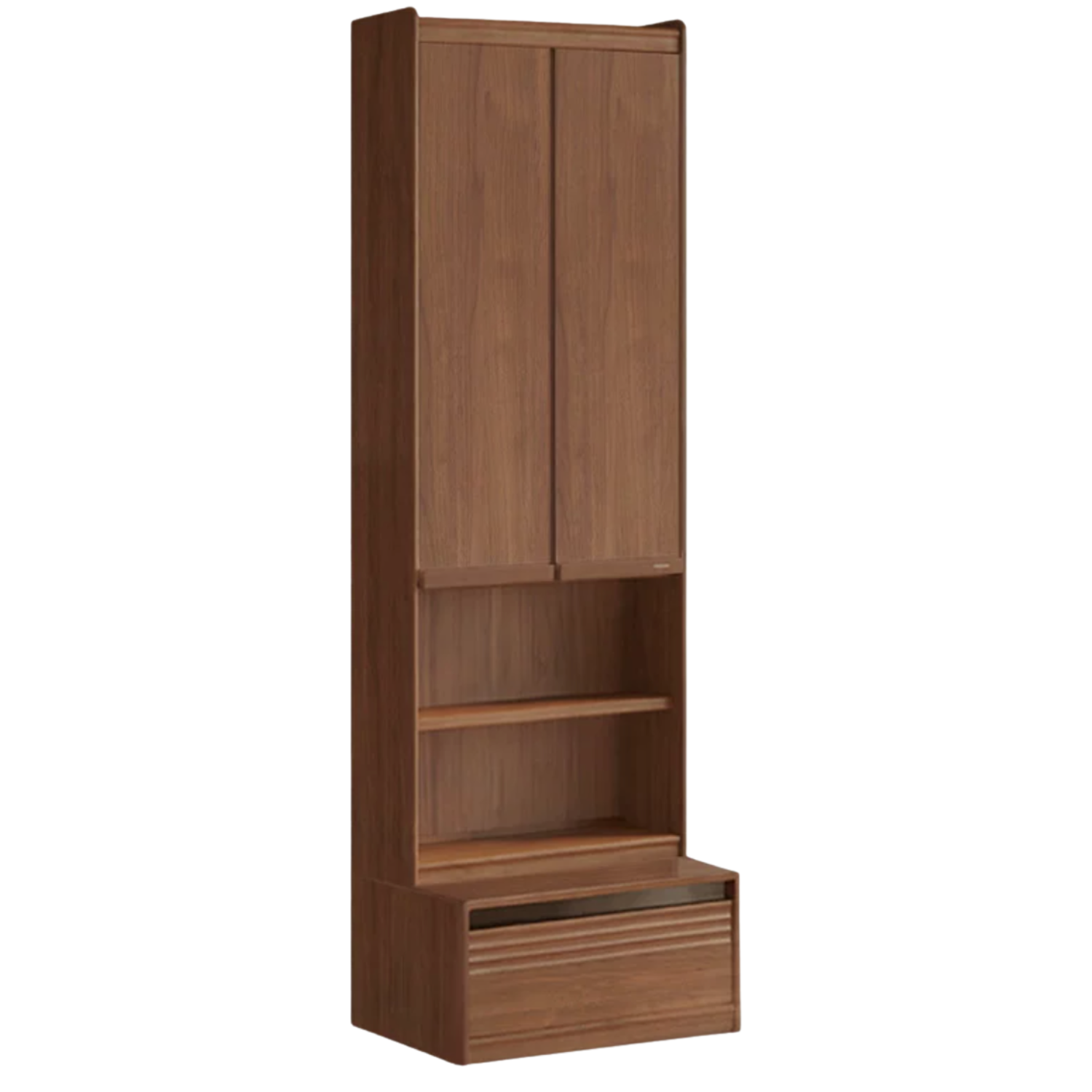 Black Walnut Solid Wood Integrated Wall Bookcase with Floor Display
