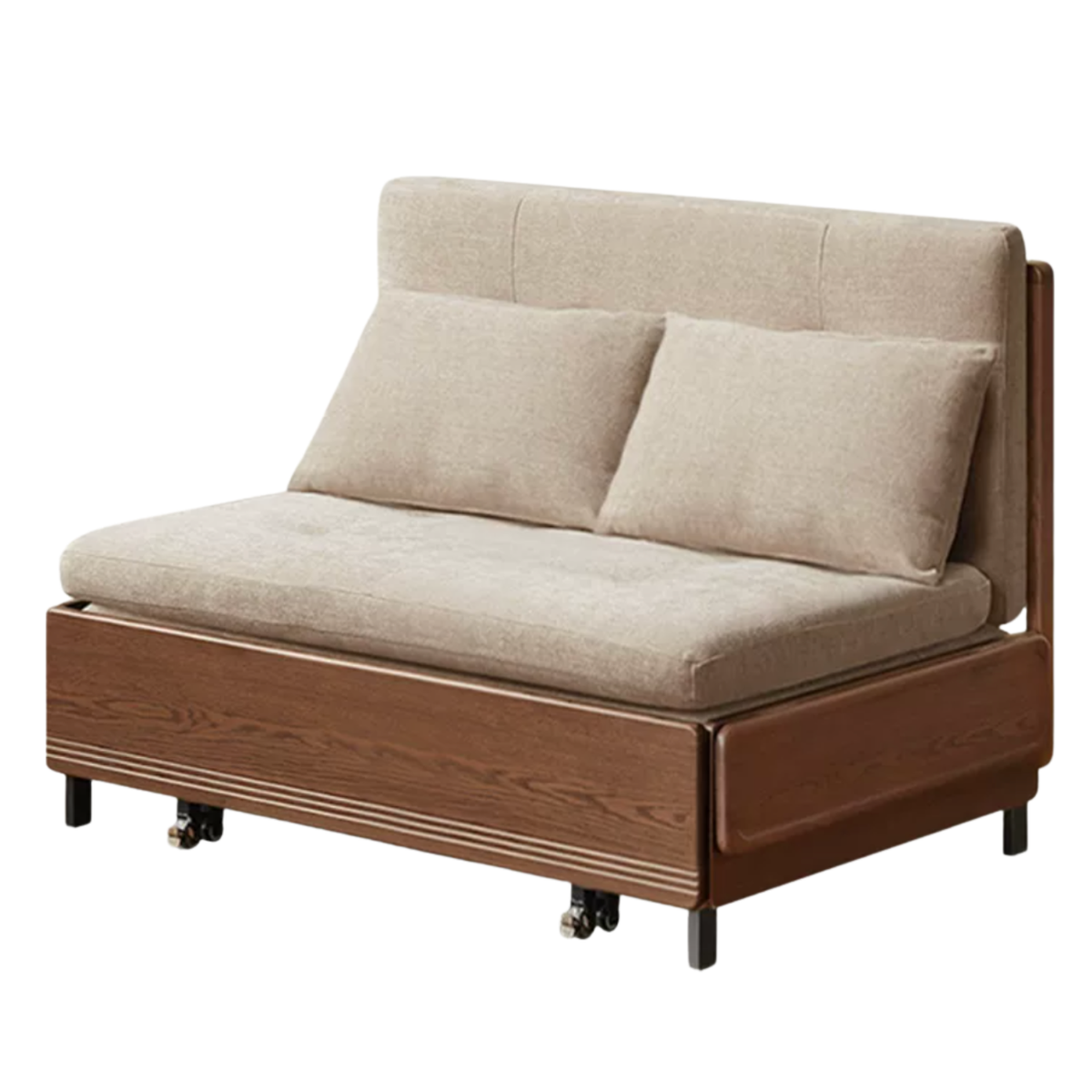 Oak Solid Wood Sleeper Sofa Chair Bed with Attached Fold-Out Side Tray