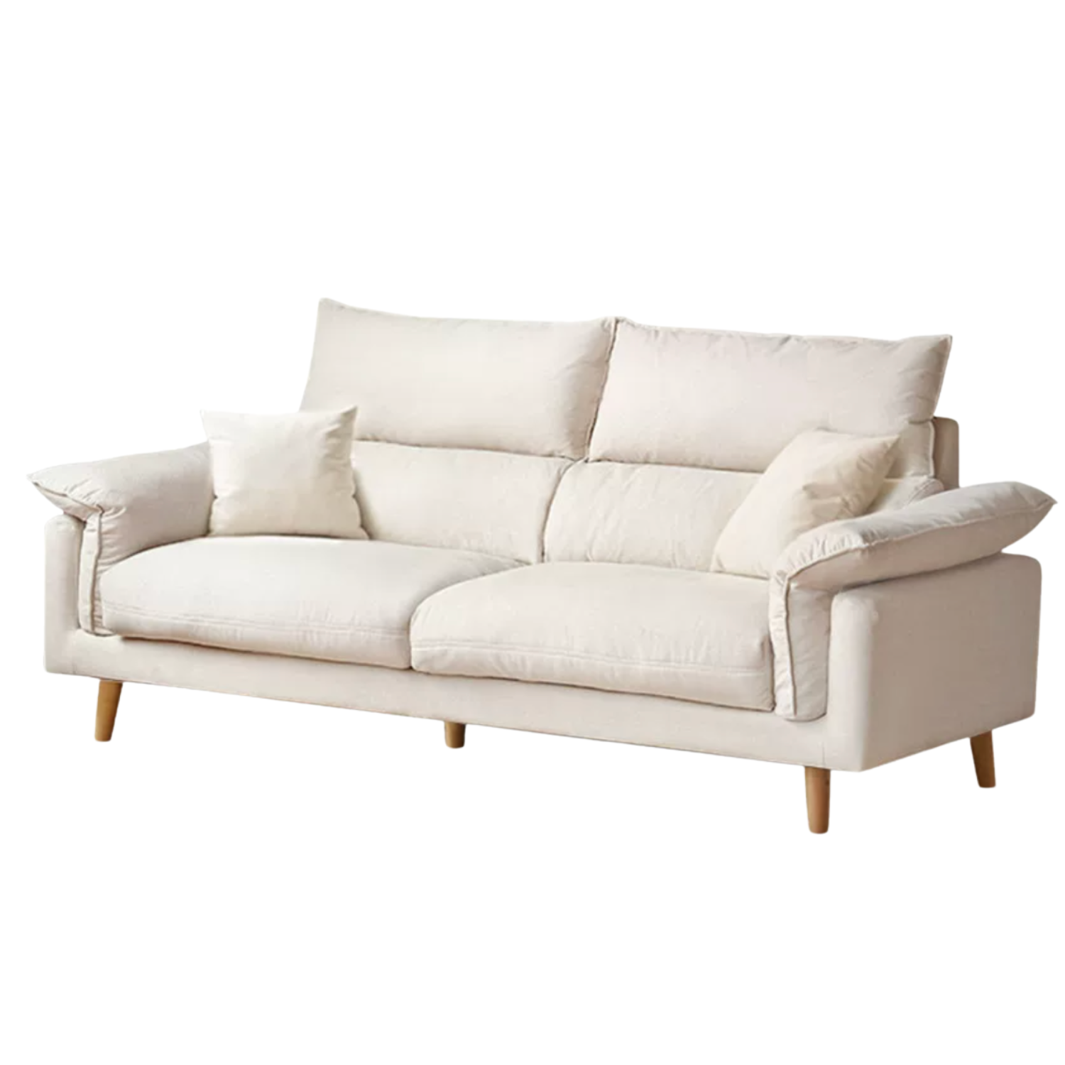 Deep-Seat Sofa with Down-Filled Cushions and Wood Legs-Genuine leather, fabric