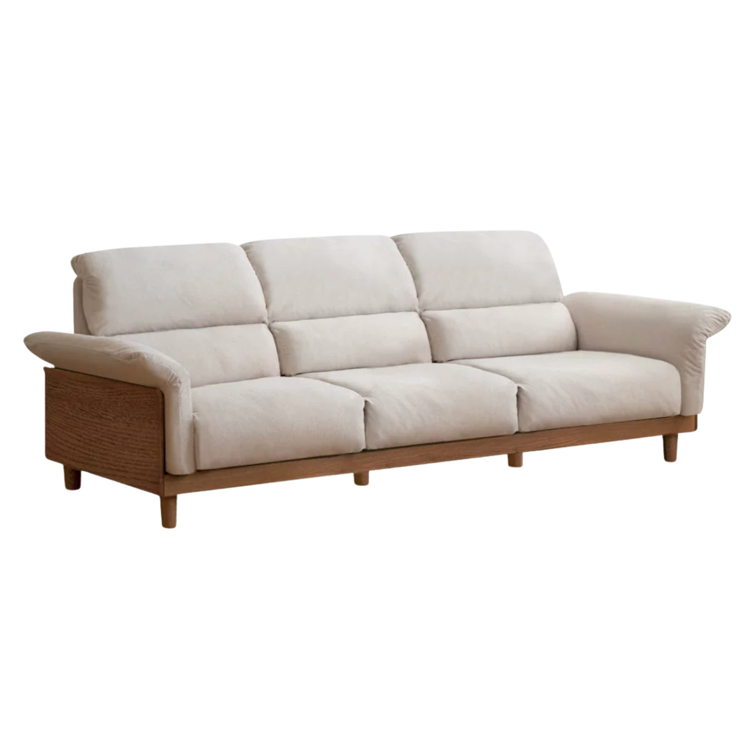 Oak Solid Wood Fabric Sofa, Couch with High Back Cushions, Durable Pet-Friendly Upholstery