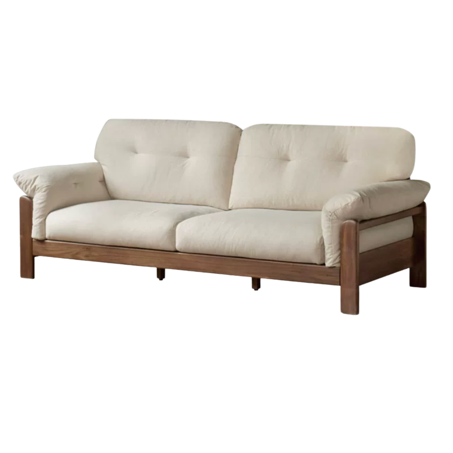 Black Walnut, Ash Solid Wood Genuine Leather, fabric Exposed Frame Sofa with Tufted Cushions