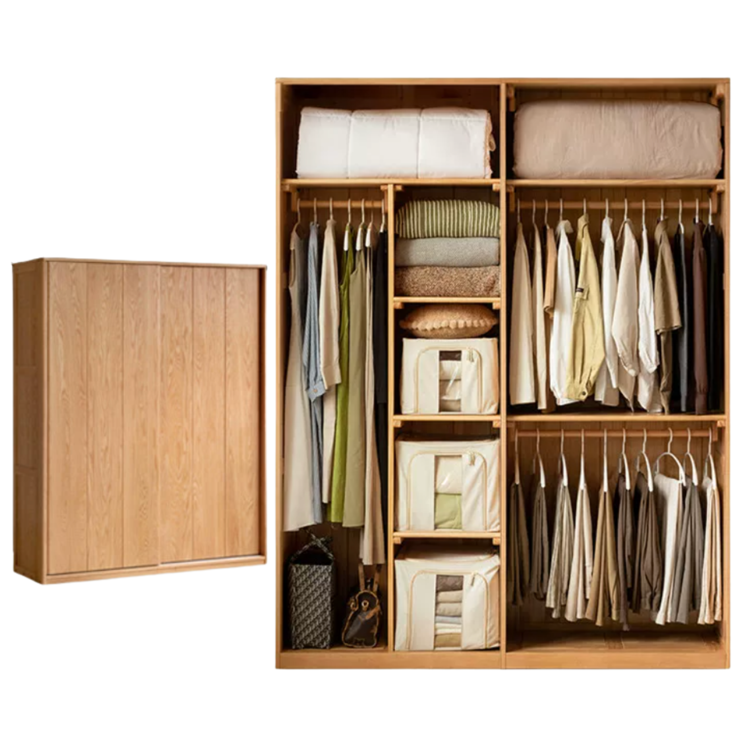 Oak Solid Wood Wardrobe Sliding Door.
