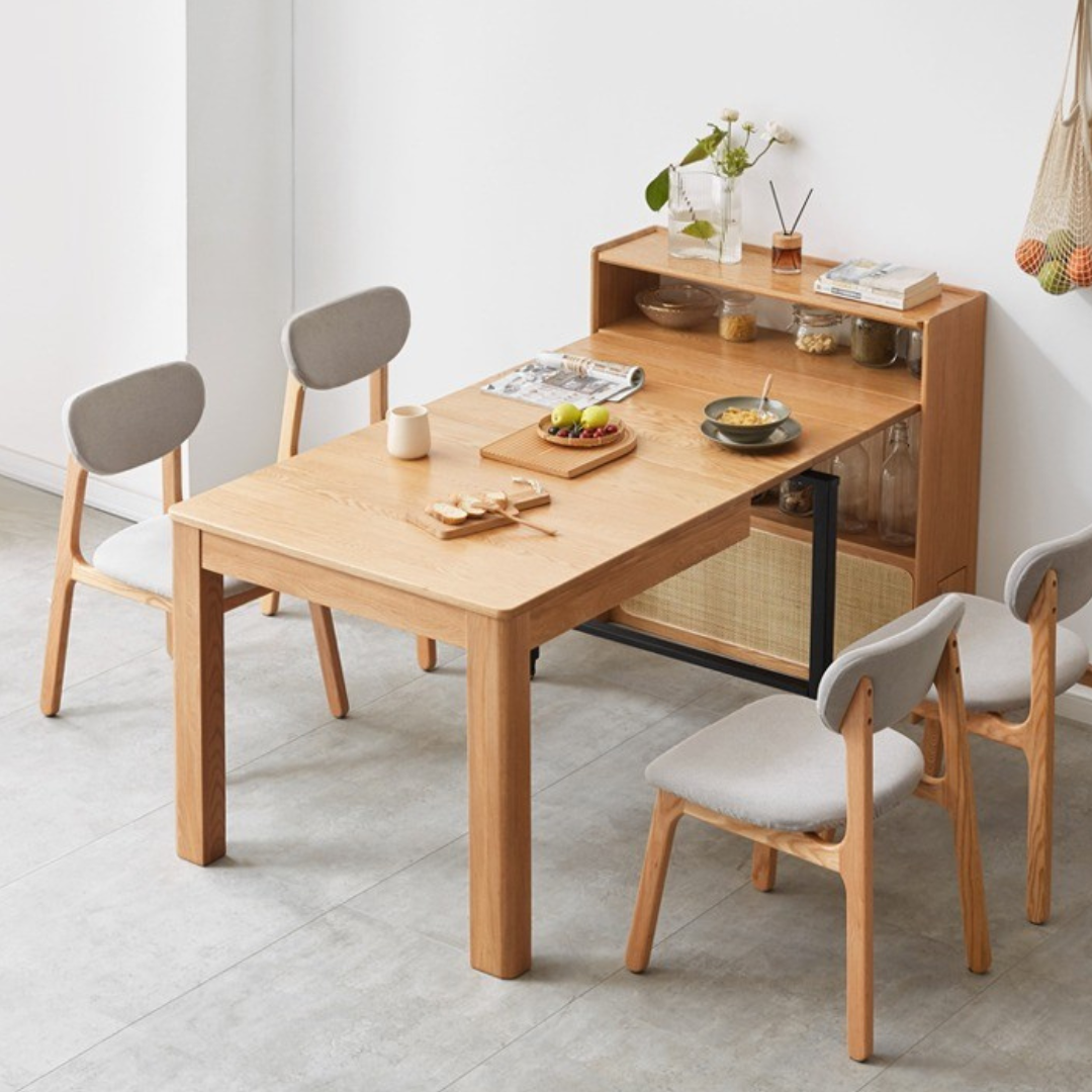 Oak Solid Wood Telescopic Dining Table Sideboard