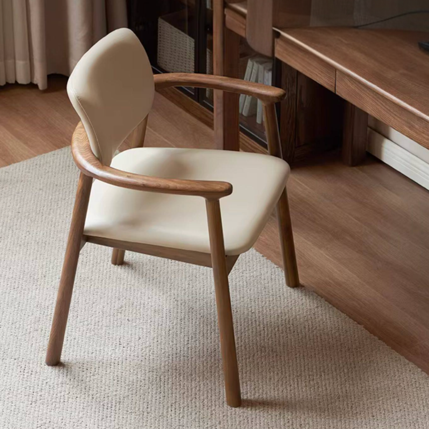 Black Walnut Solid Wood Top layer of Yellow Cowhide Armchair, Organic leather: