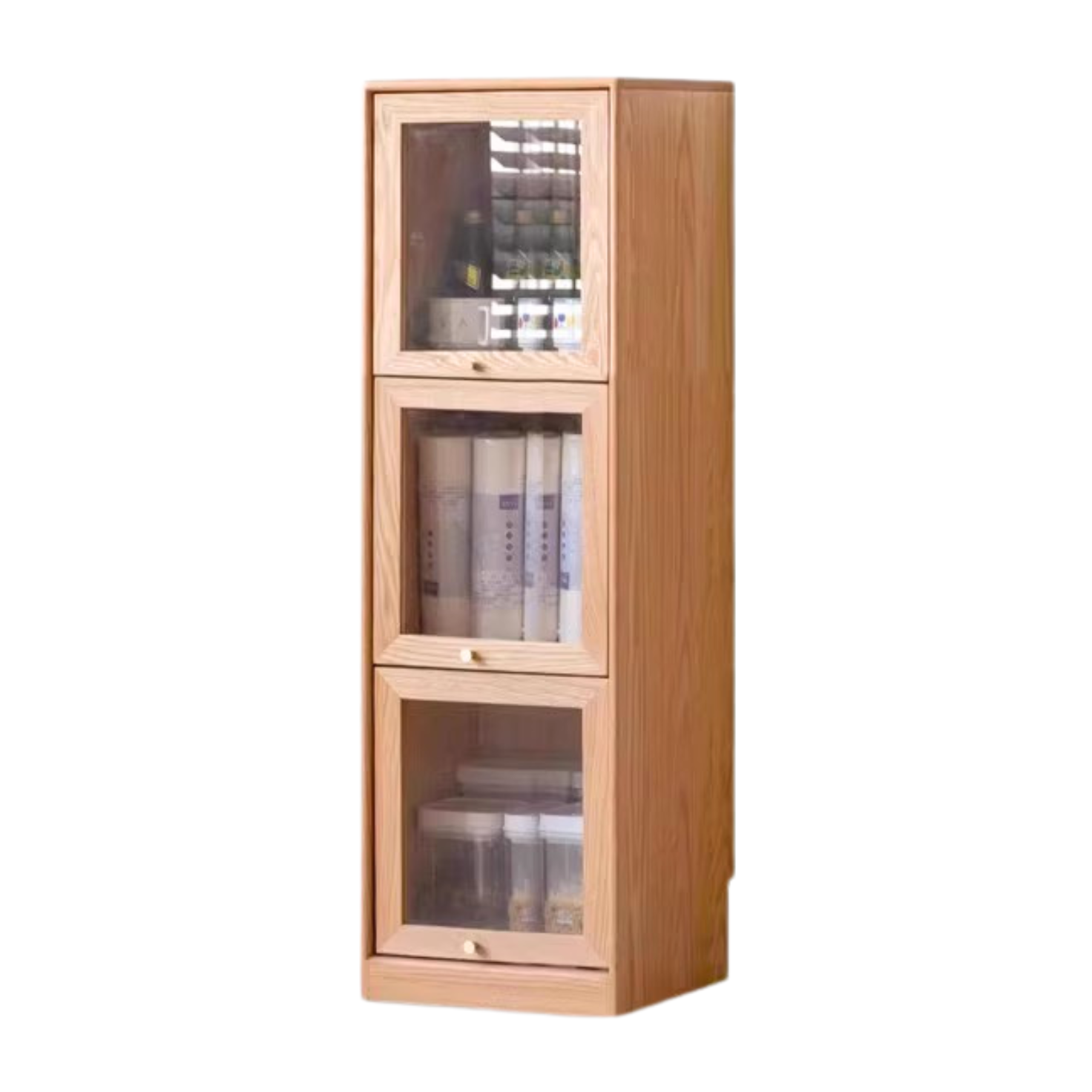 Oak solid wood bookcase corner glass flip door -
