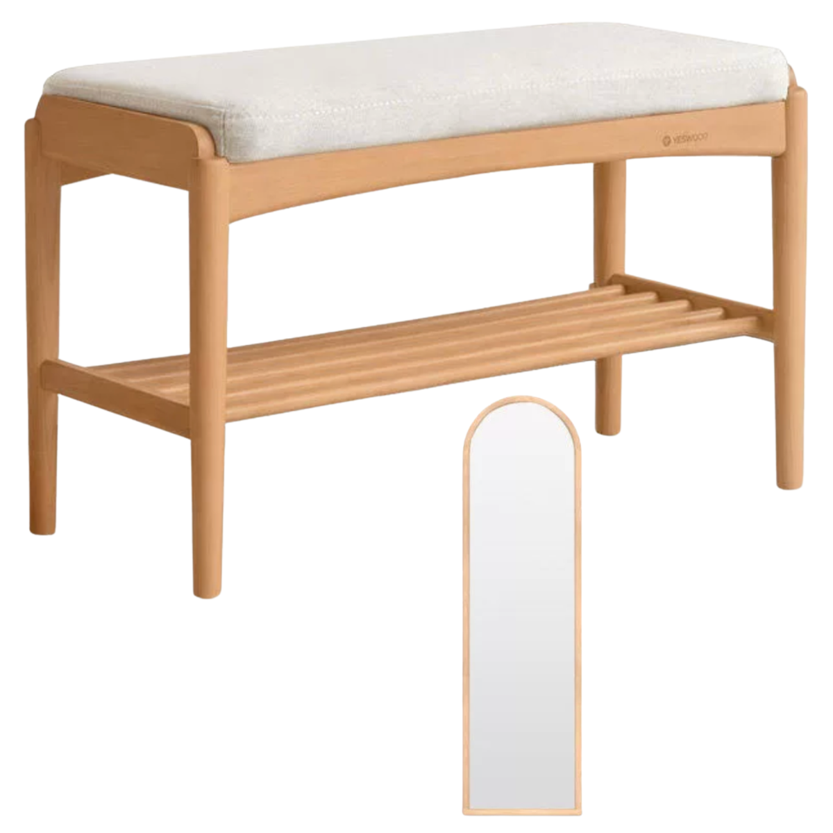Back Walnut, Oak, Beech, Cherry Solid Wood Shoe Storage Bench