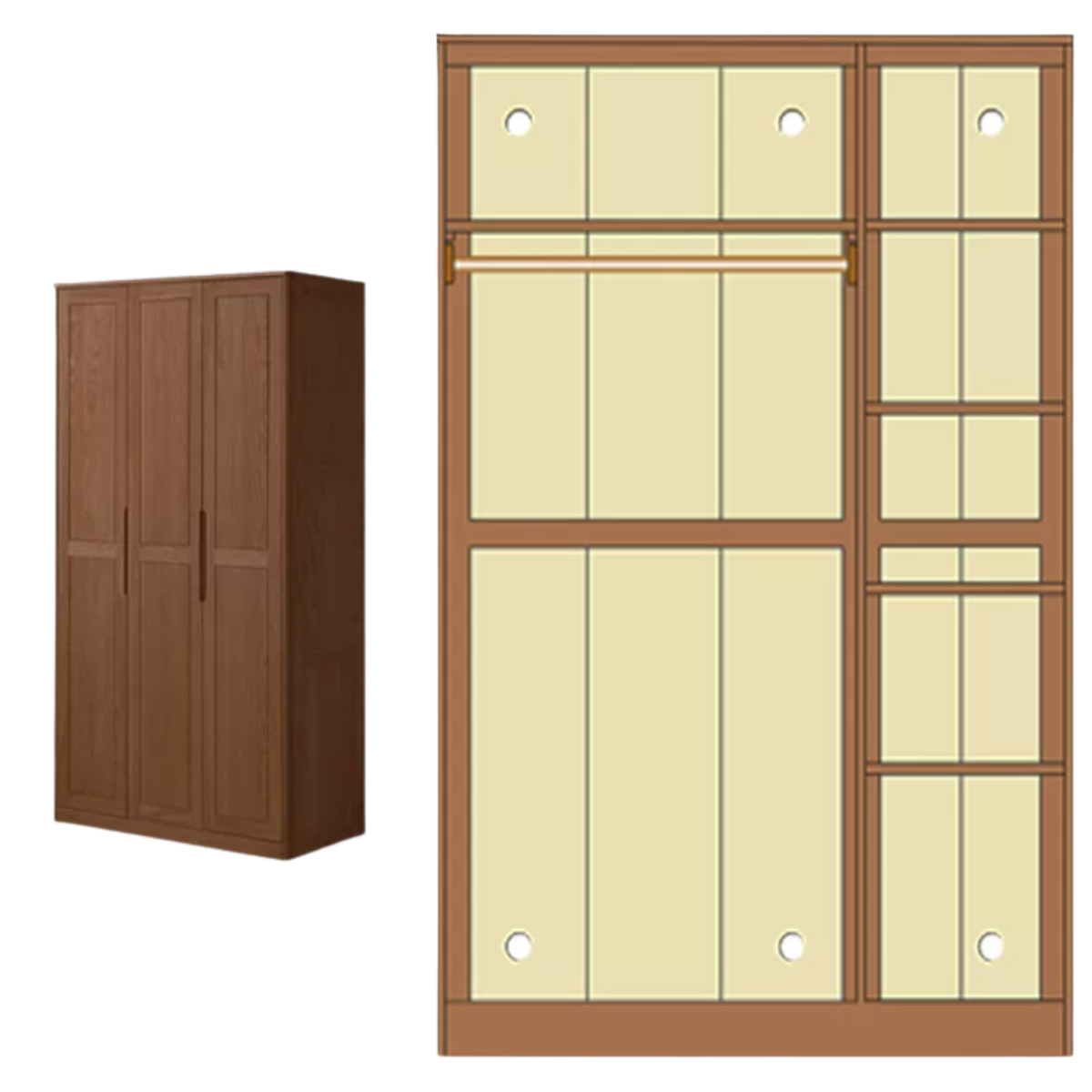 Oak Solid Wood narrow Wardrobe with Framed Panel Doors and Adjustable Layout