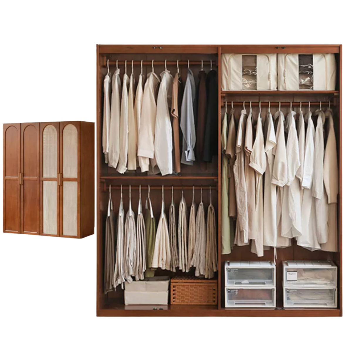 Tulipwood Solid Wood Vintage Arched Wardrobe with Bar Pulls