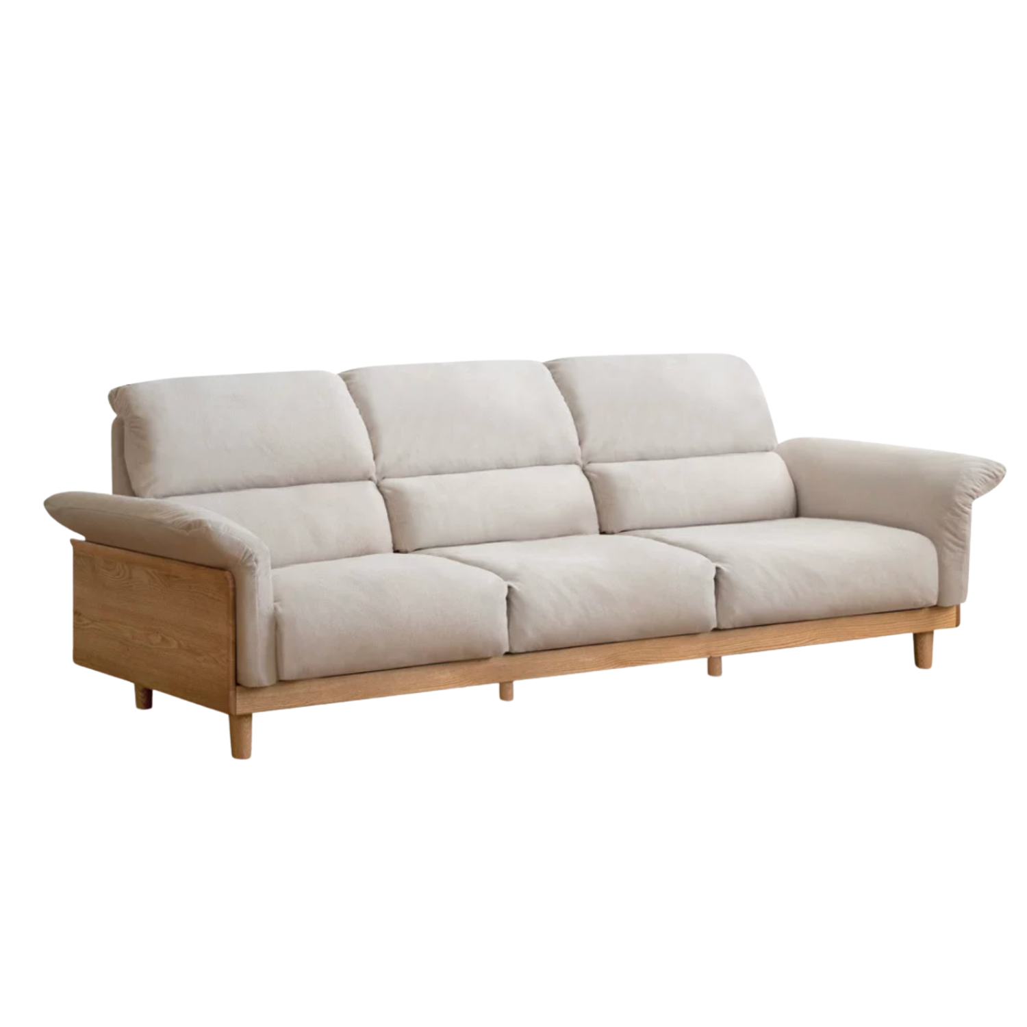 Oak Solid Wood Fabric Sofa, Couch with High Back Cushions, Durable Pet-Friendly Upholstery
