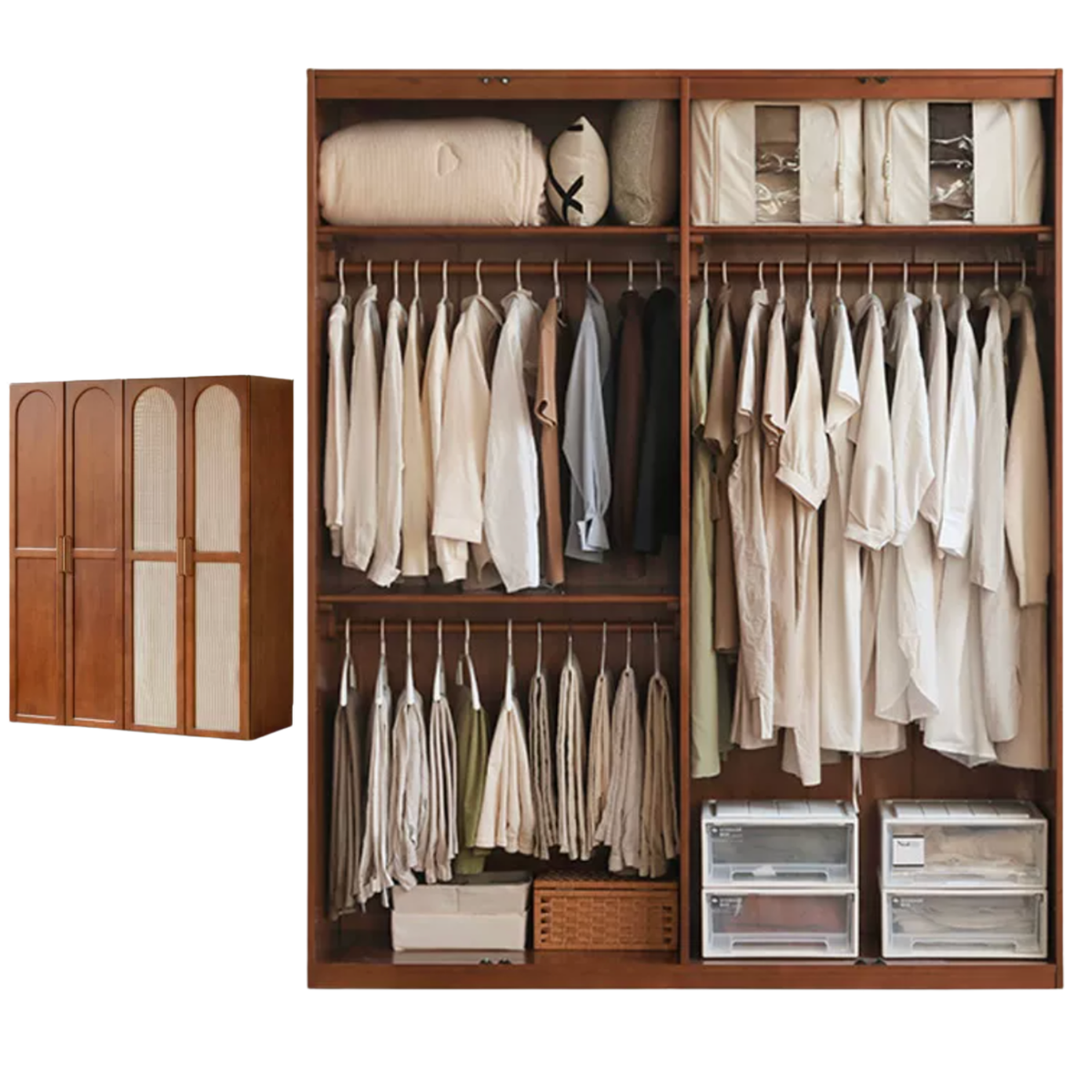 Tulipwood Solid Wood Vintage Arched Wardrobe with Bar Pulls