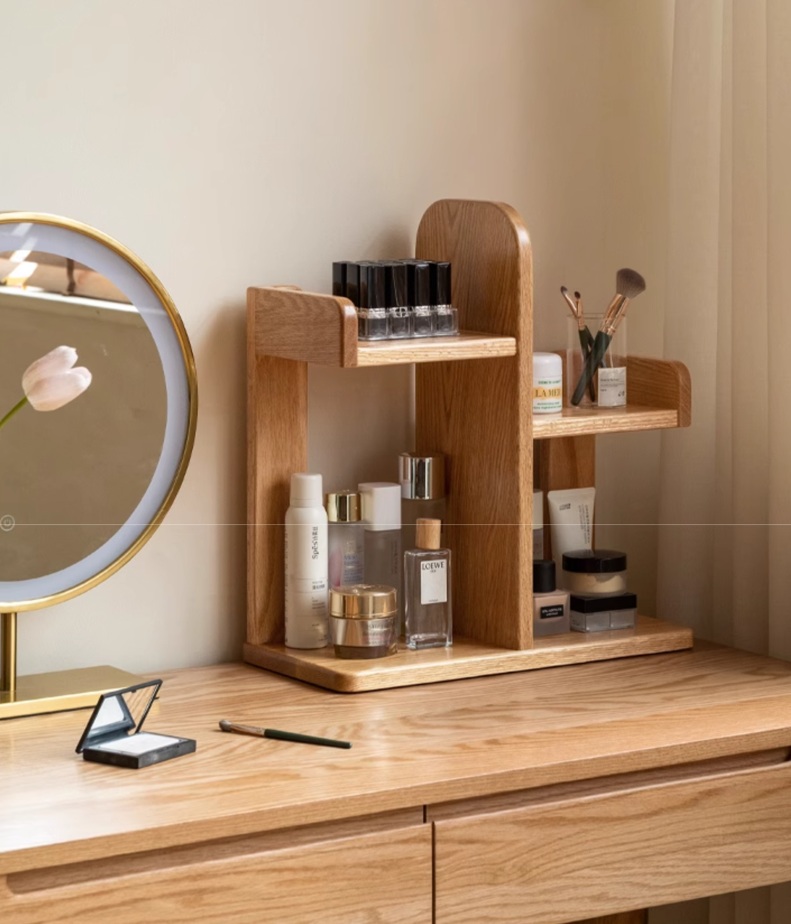 Oak, Rubber Solid Wood Desktop Multi-Layer Bookshelf