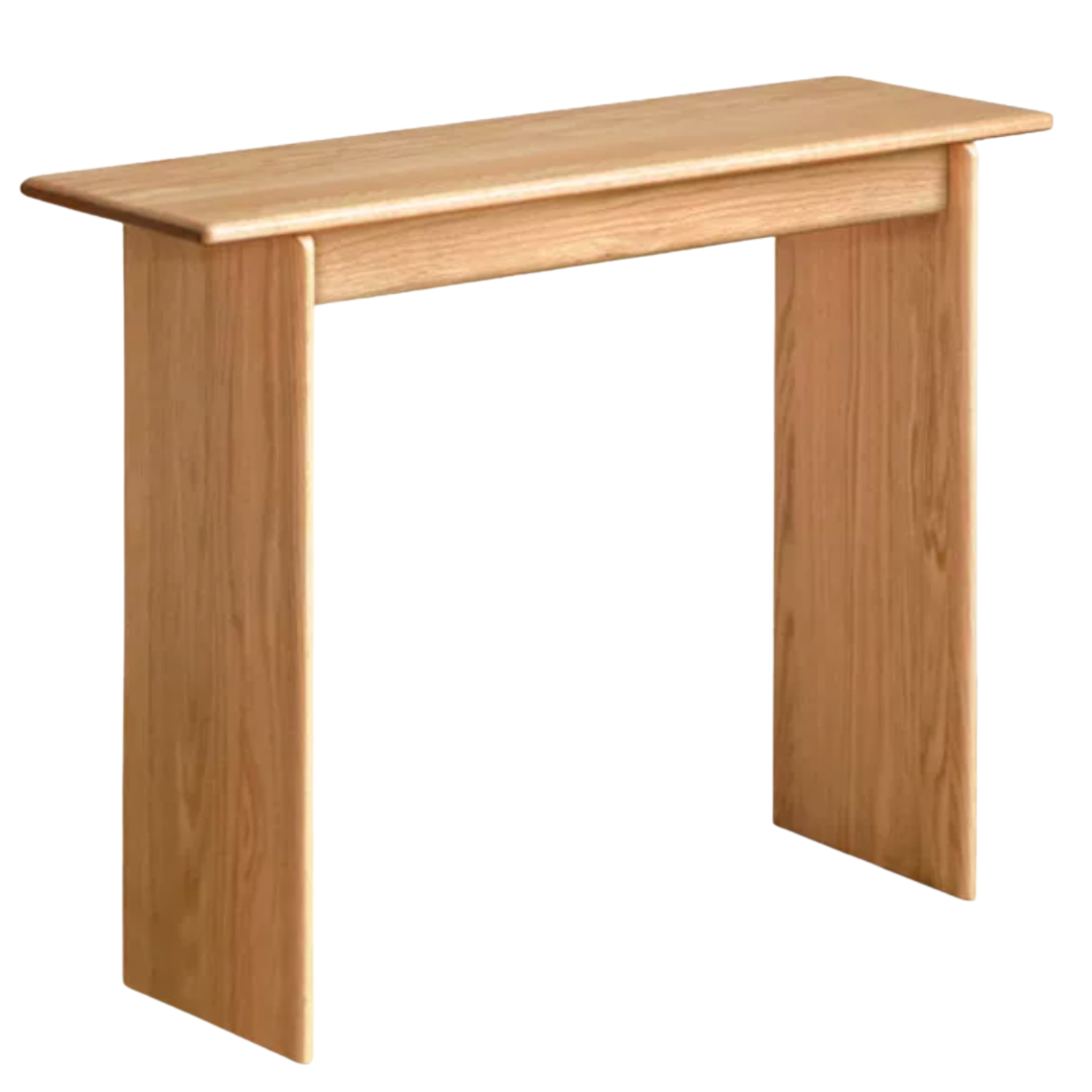 Oak, Solid Rubber Wood Narrow Console Table with Storage Shelf, Slim Entryway Bench Table