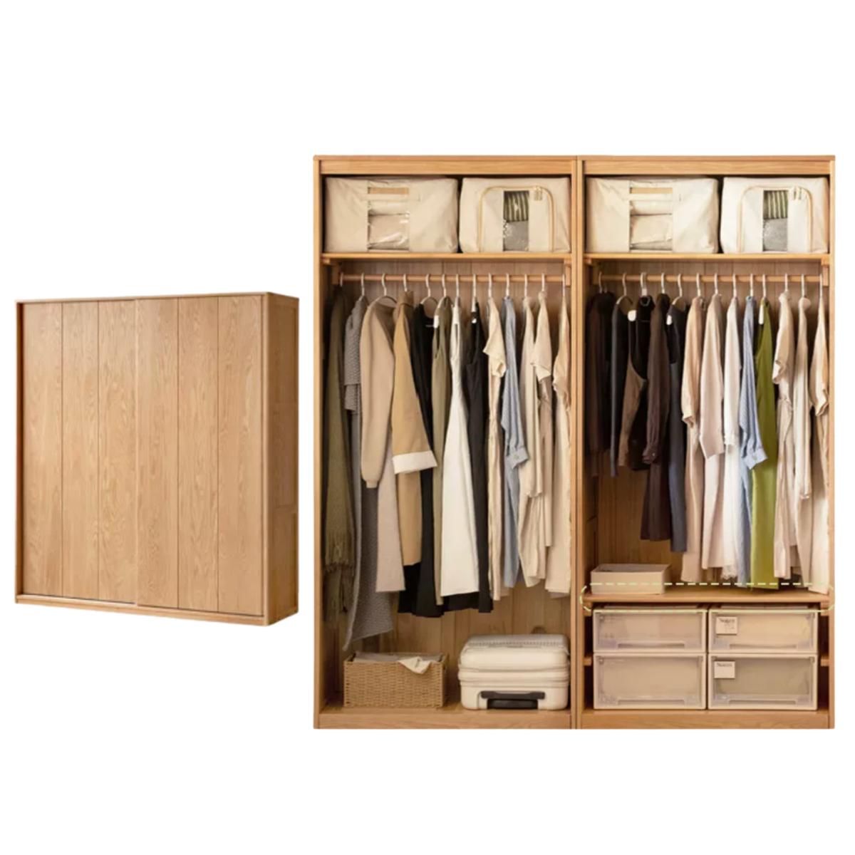 Oak Solid Wood Wardrobe Sliding Door.