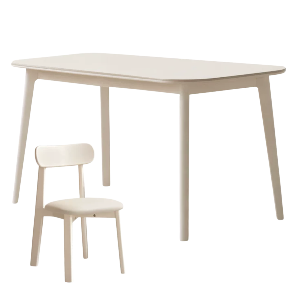 Solid Rubberwood White Cream Style Rock Board Dining Table