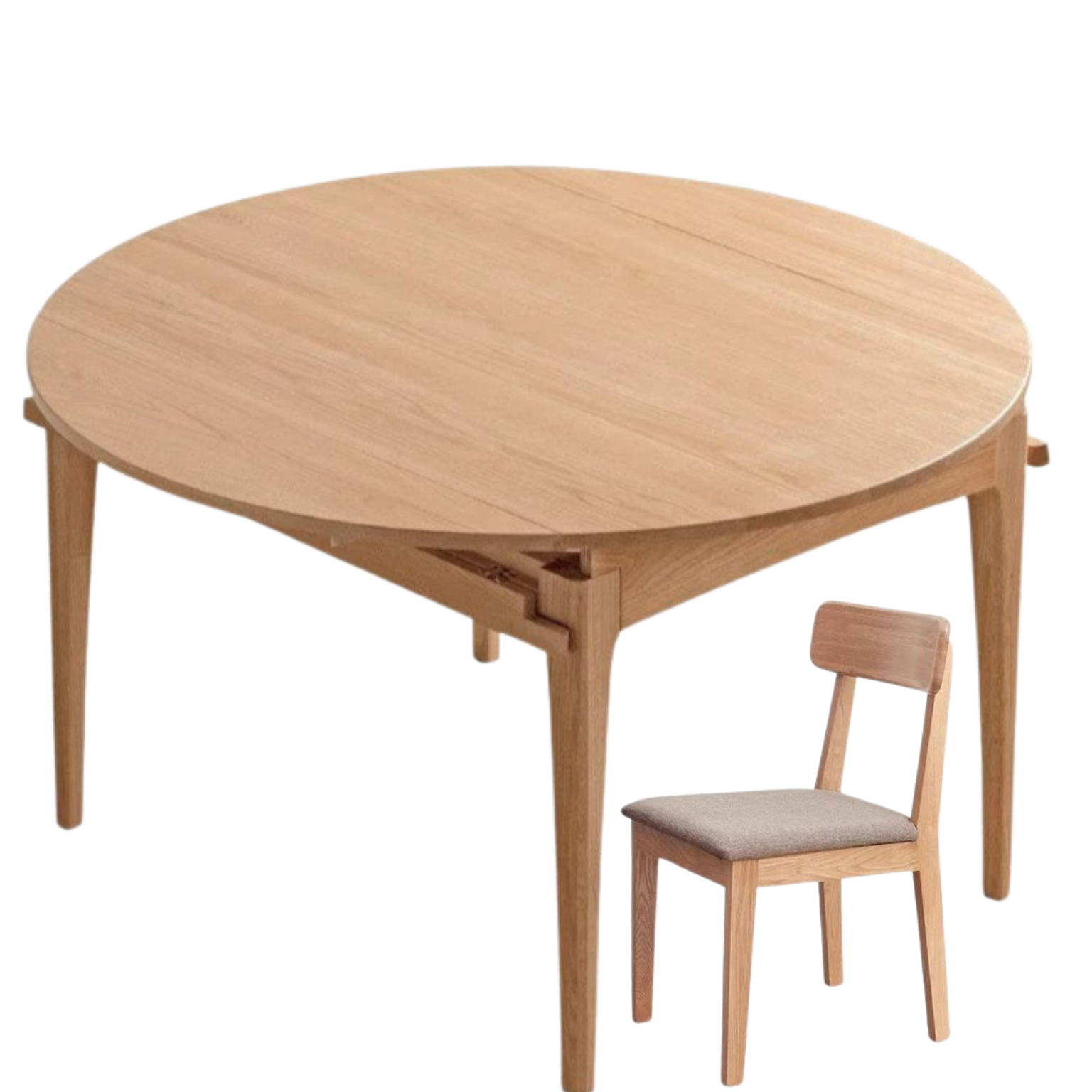 Oak Solid Wood Folding Round Retractable Dining Table