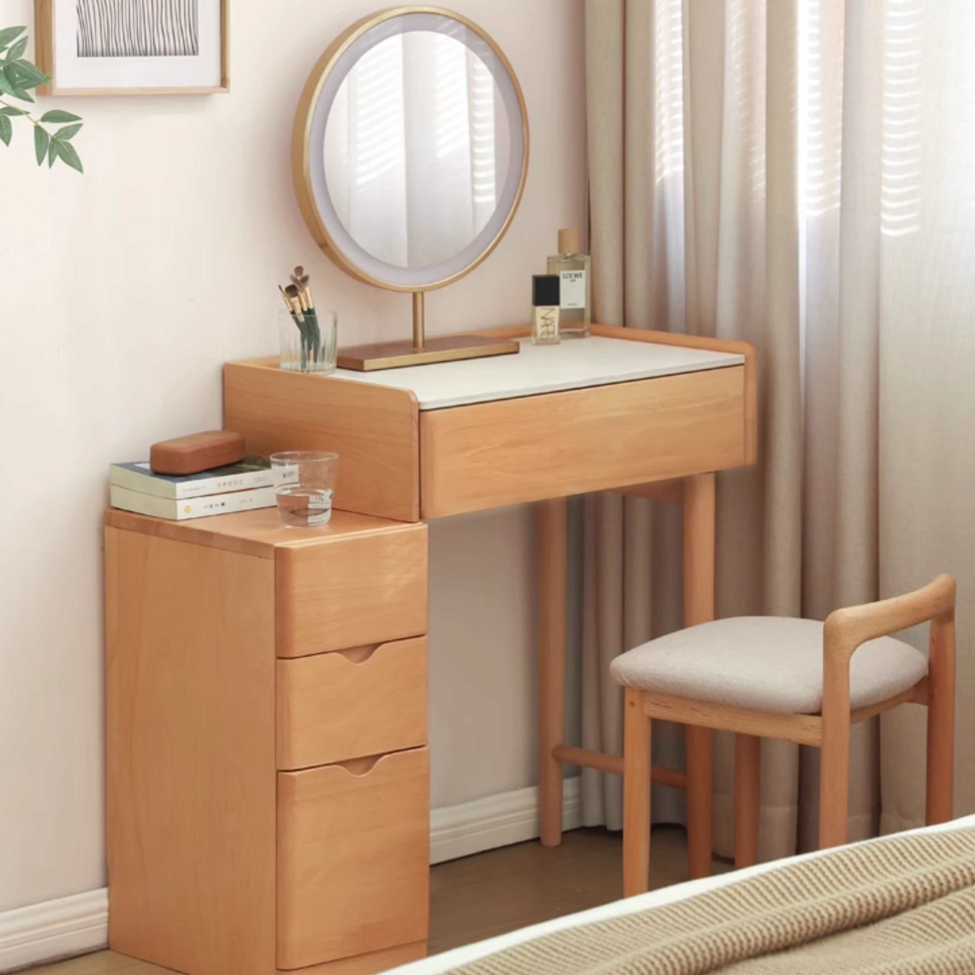 Beech Solid Wood Nordic Light Luxury Dressing Table