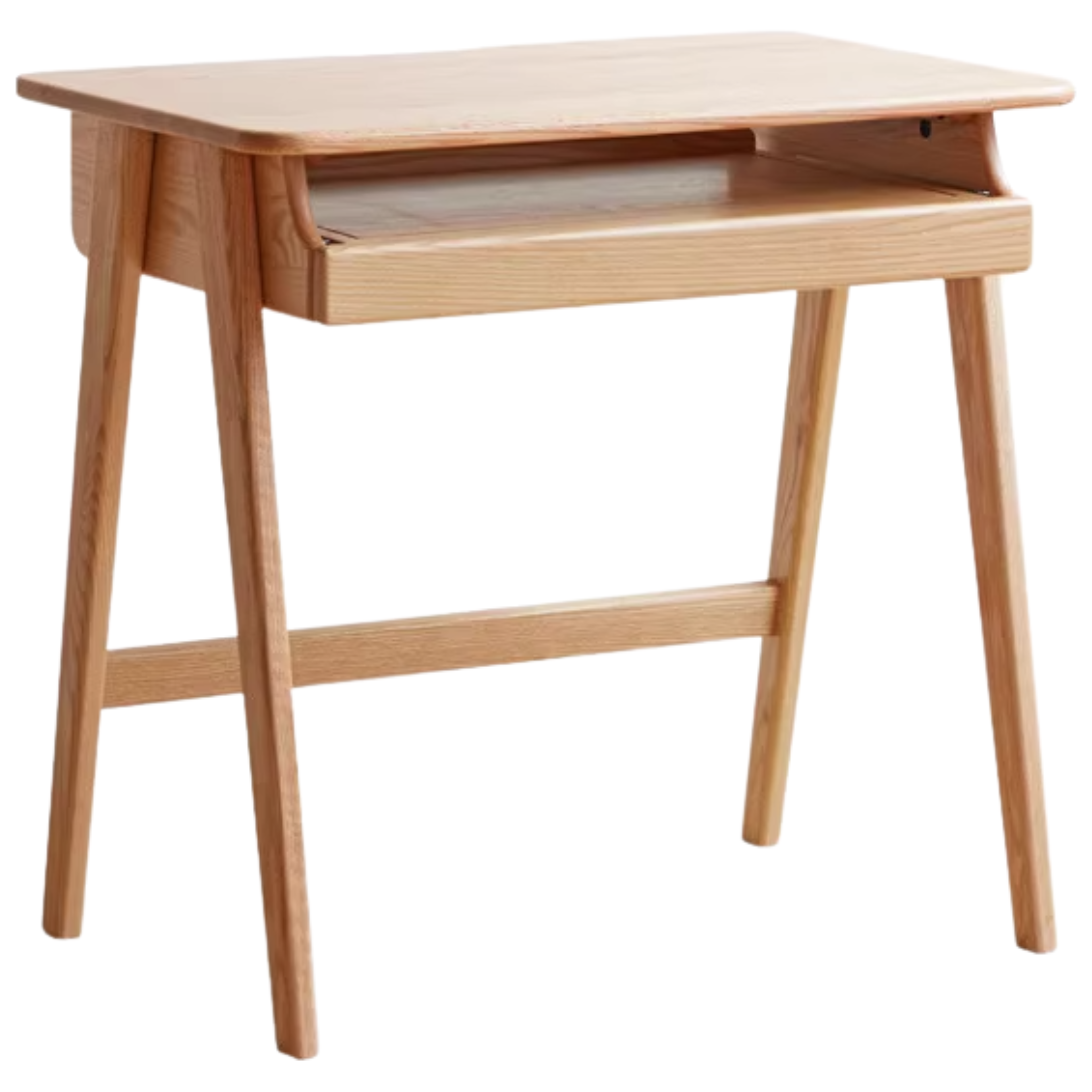 Oak, Rubber Solid Wood Narrow Study Desk with Drawers