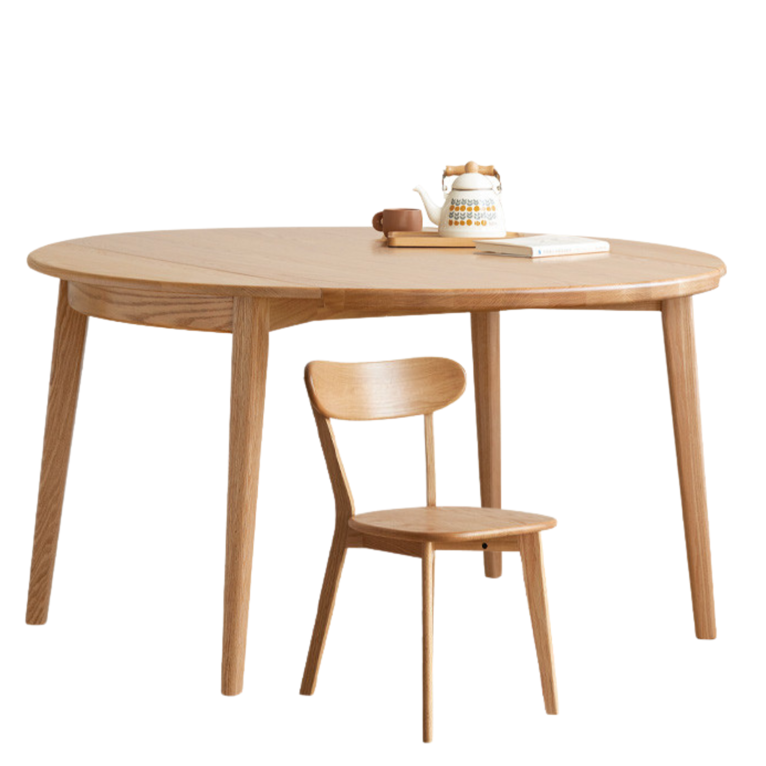 Oak solid wood folding round dining table,