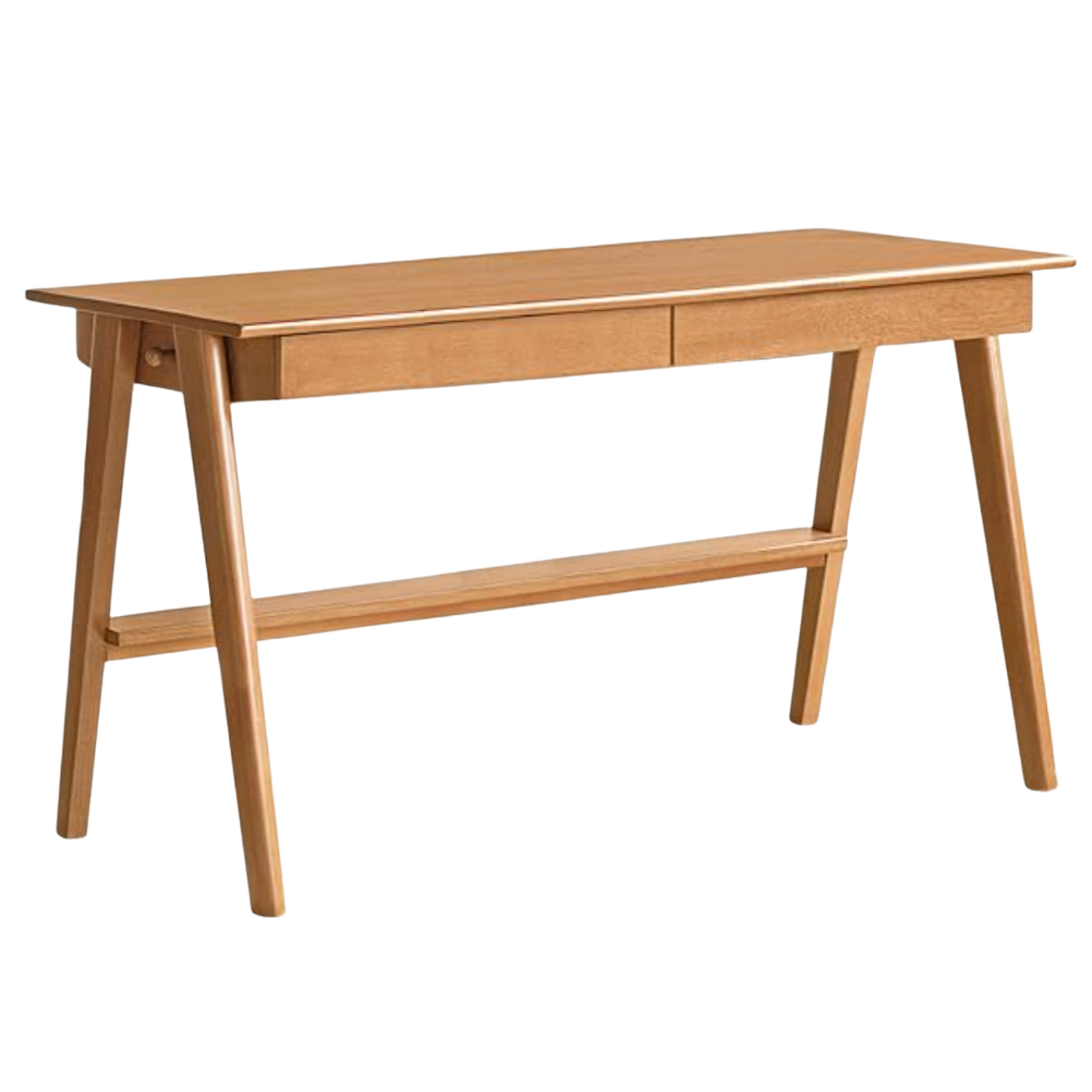 Solid Rubberwood Compact Writing Desk with A-Frame Legs and Shallow Drawer