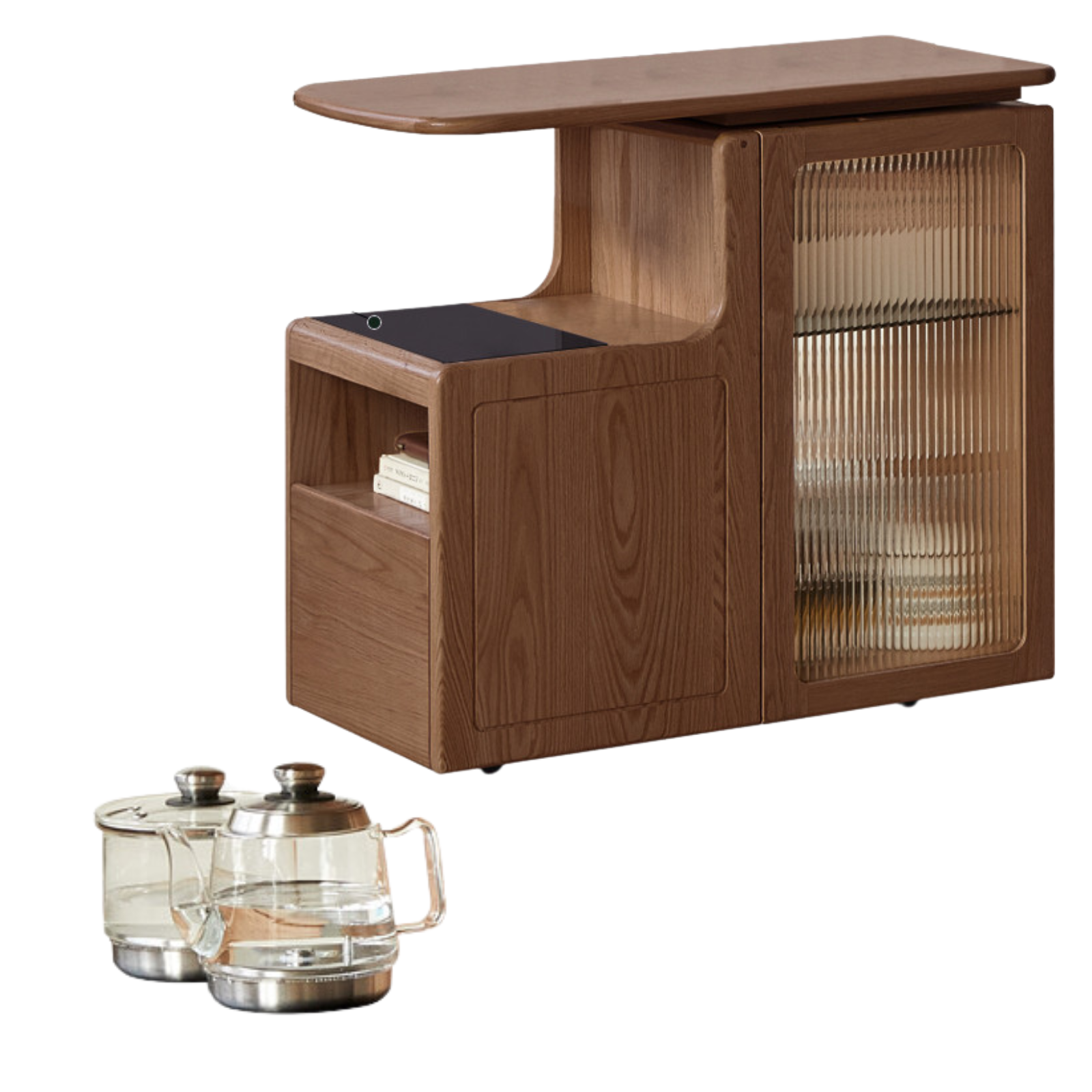 Oak, Black walnut solid wood movable tea cabinet with tea maker