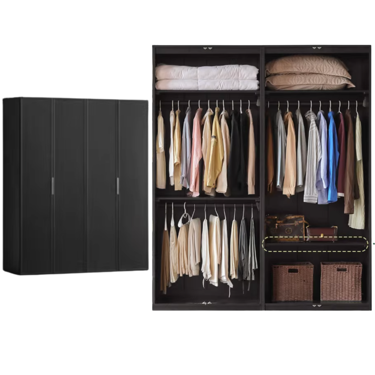 Pine Solid Wood Modern Wardrobe with Light