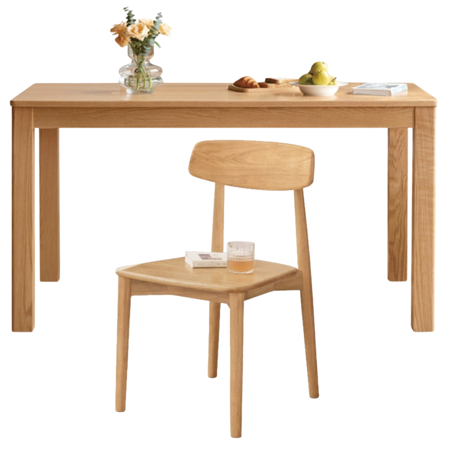 Oak Solid Wood, Solid Rubberwood Nordic Dining Table