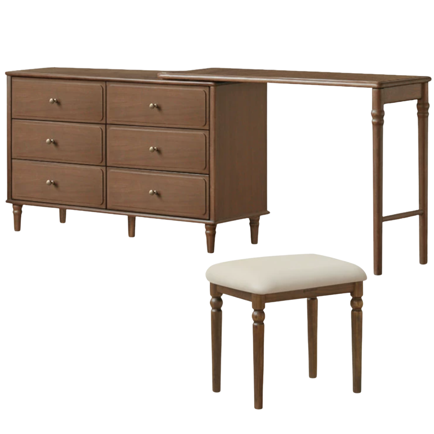 Black Walnut, Poplar Solid Wood American Retro Retractable Vanity Table.