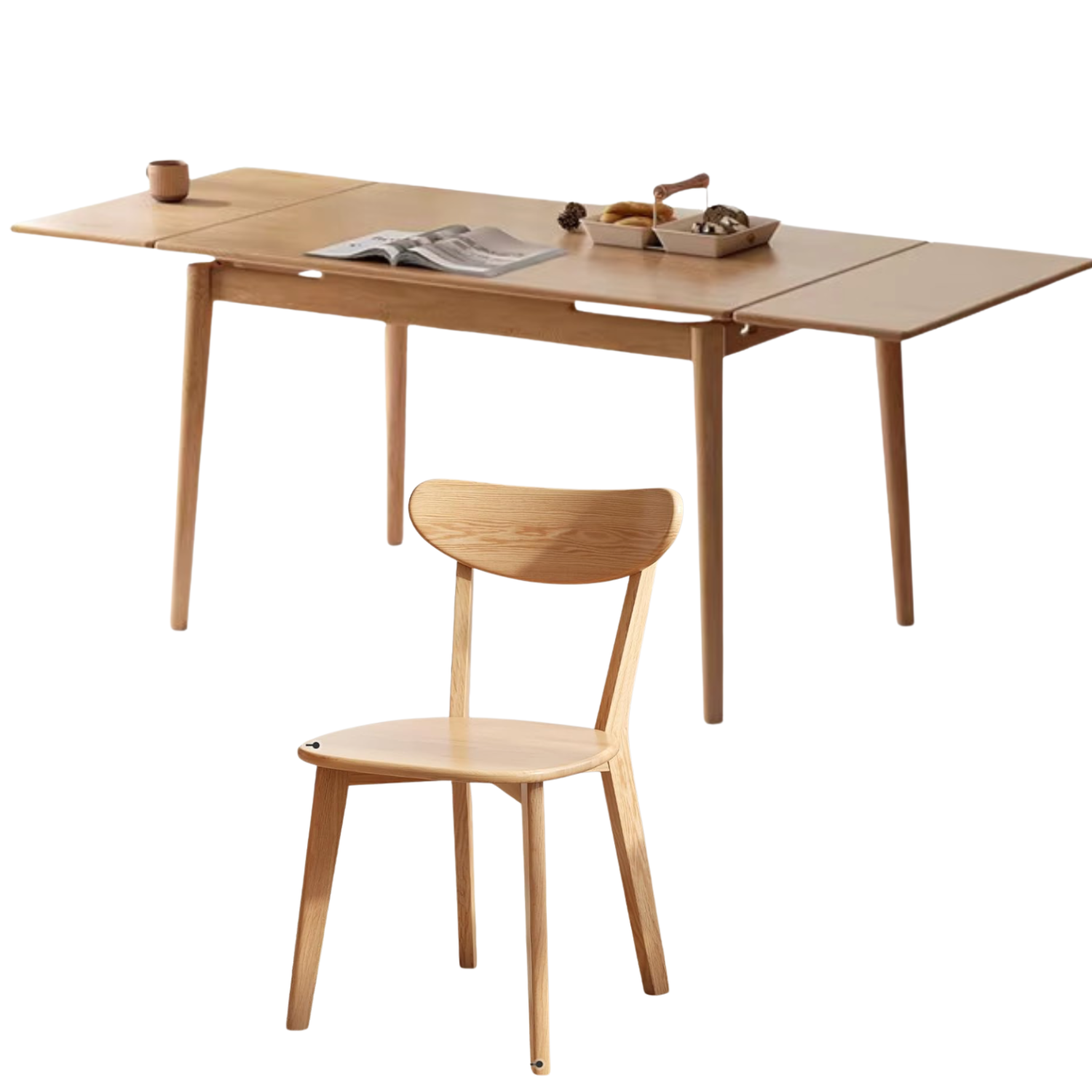 Oak Solid Wood Retractable Tabletop Dining Table