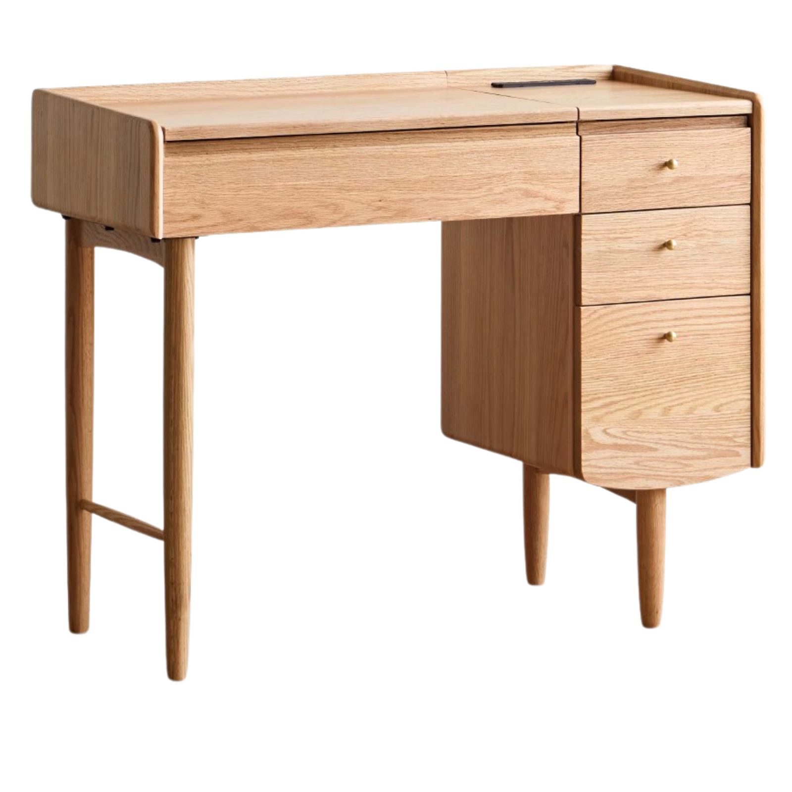 Oak Solid Wood Dressing Table with Light Mirror, Storage-