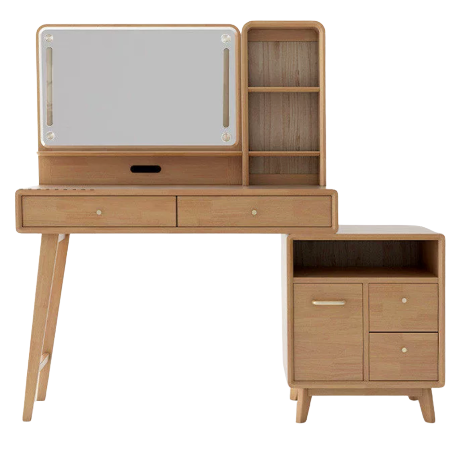 Oak, Rubberwood Solid Wood Vanity Table with Storage Cabinet