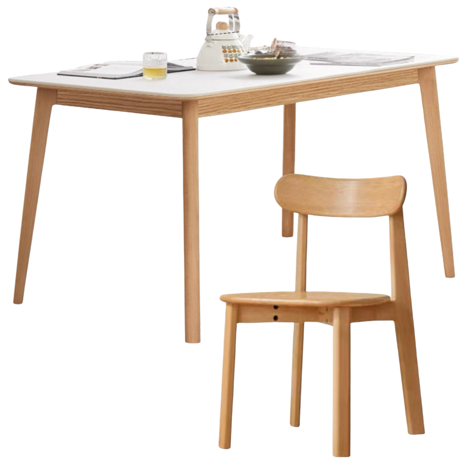 Beech, Oak, Rubberwood Solid Wood Rock Board Dining Table