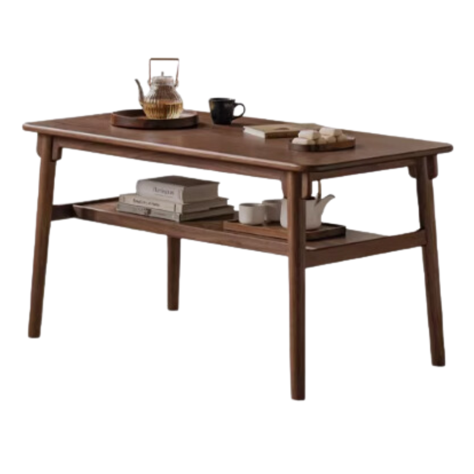 Ash, Black Walnut Solid Wood Double-Layer Coffee Table