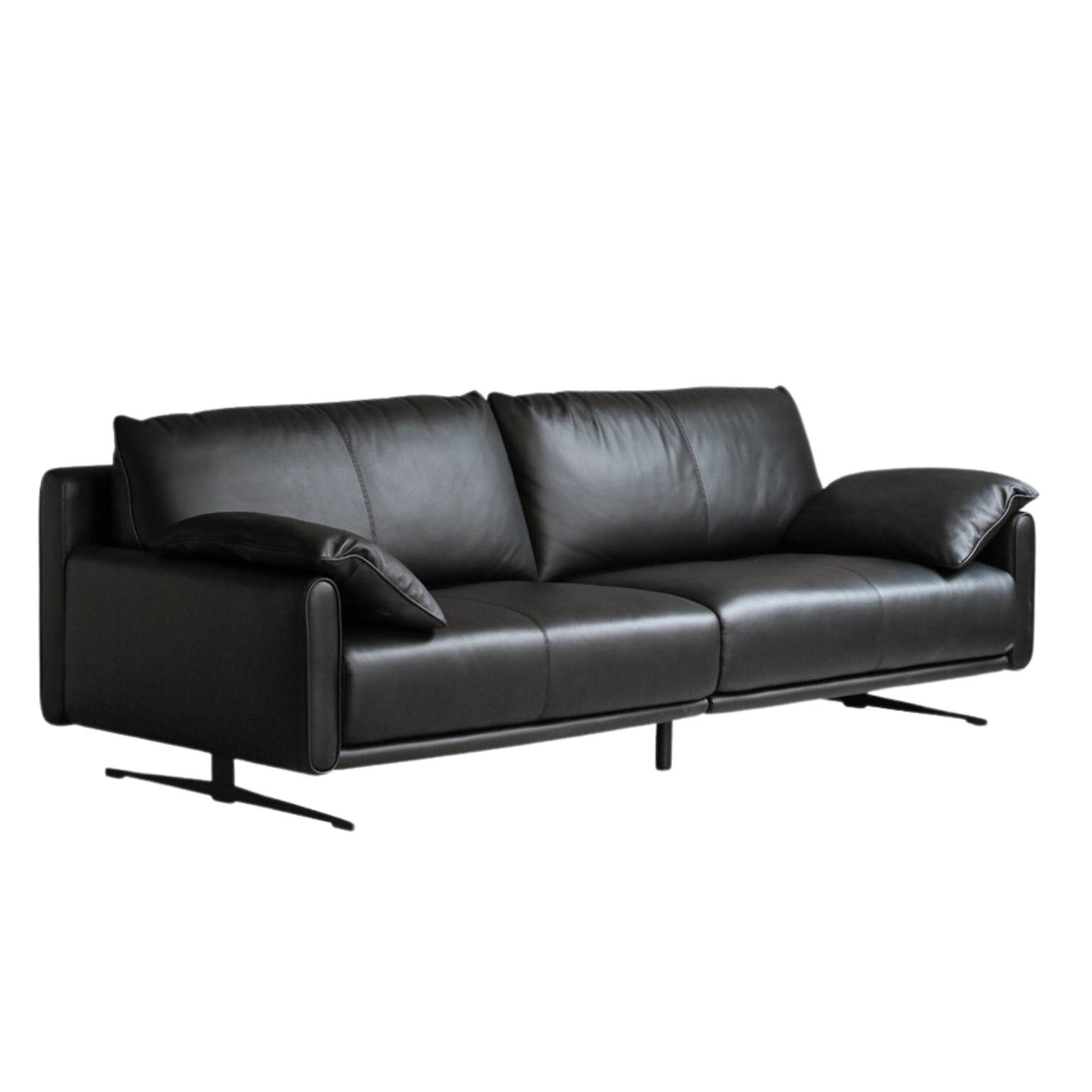 Leather sofa cowhide straight black Italian sofa