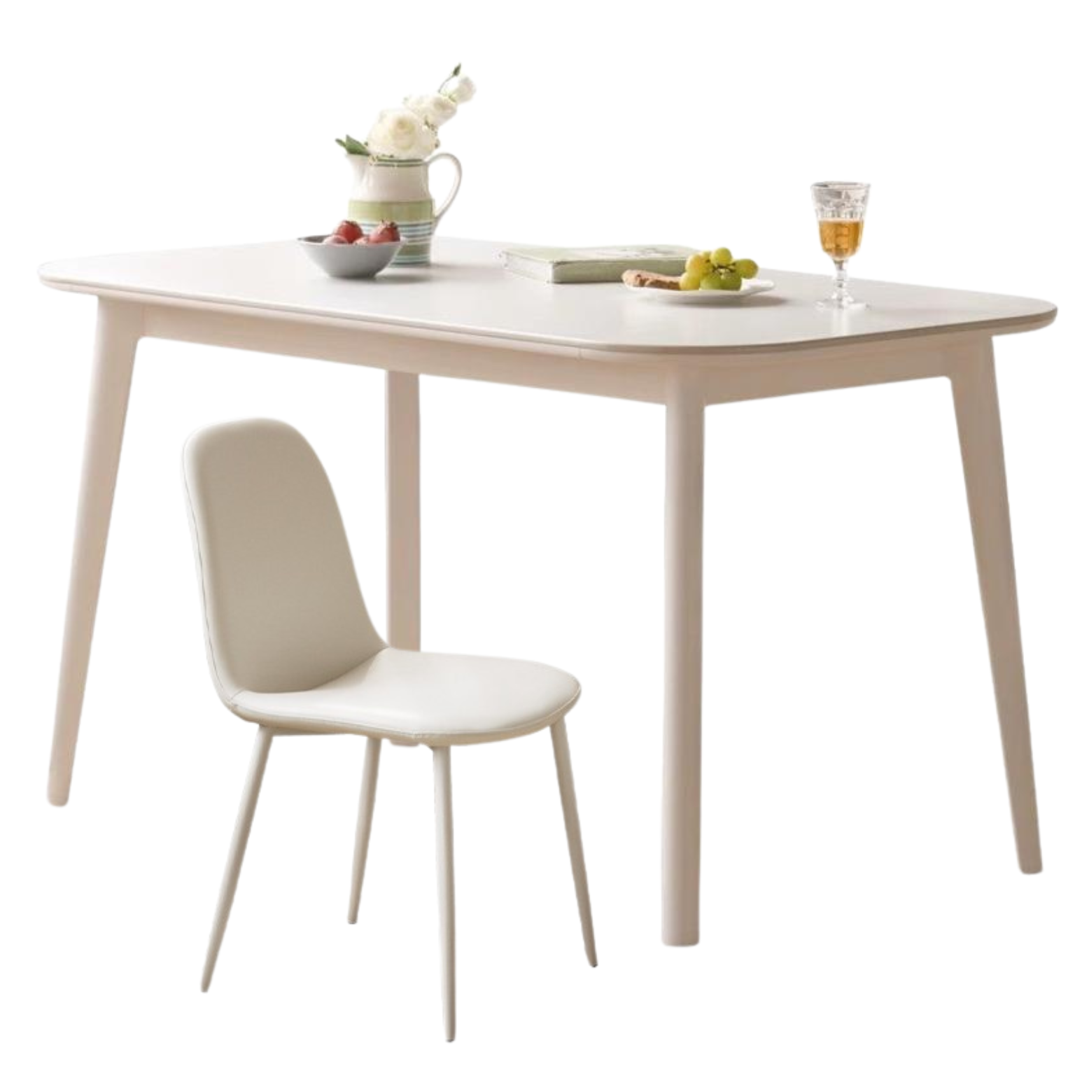 Rubber solid wood white cream style rock board dining table