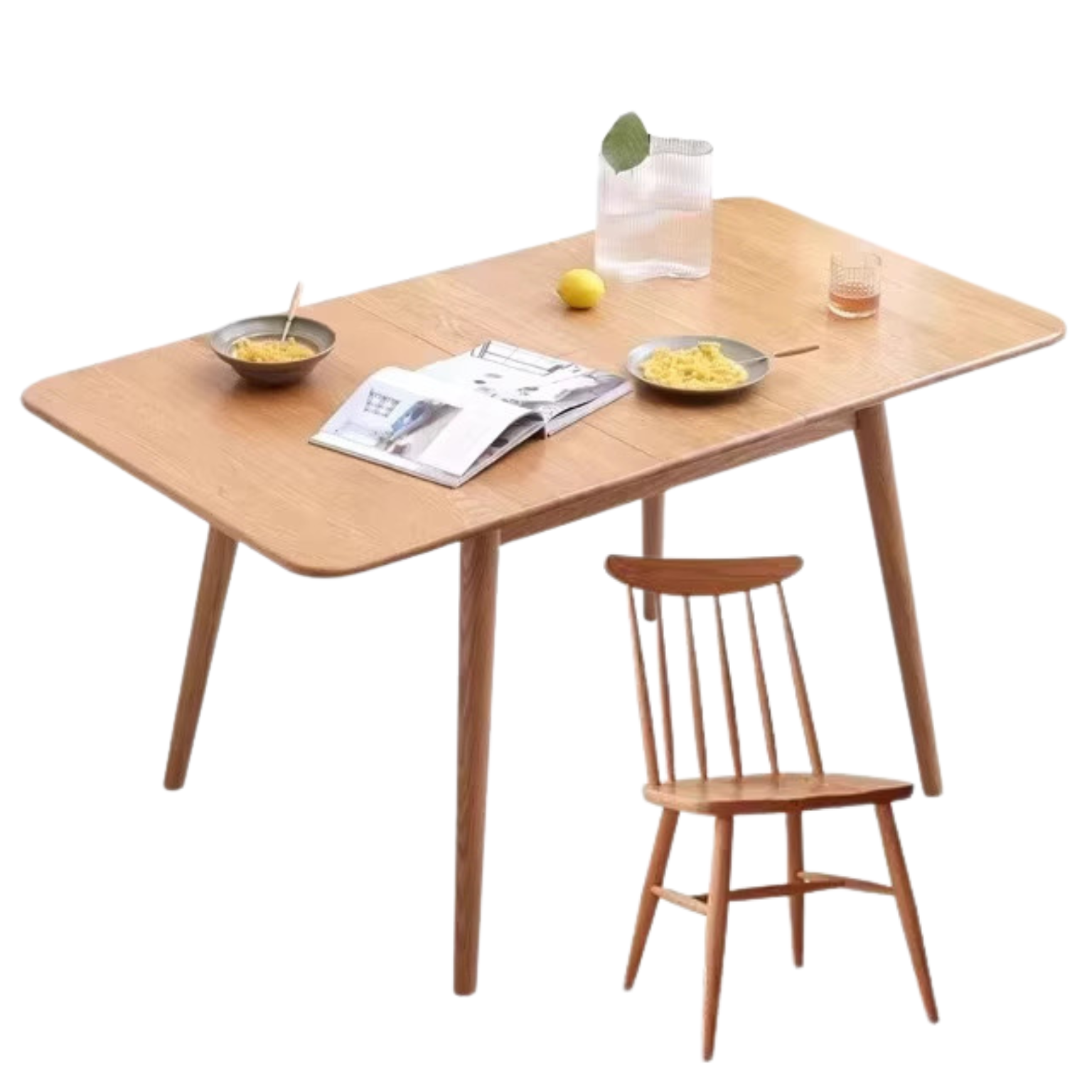 Oak Solid Wood Retractable Folding Dining Table