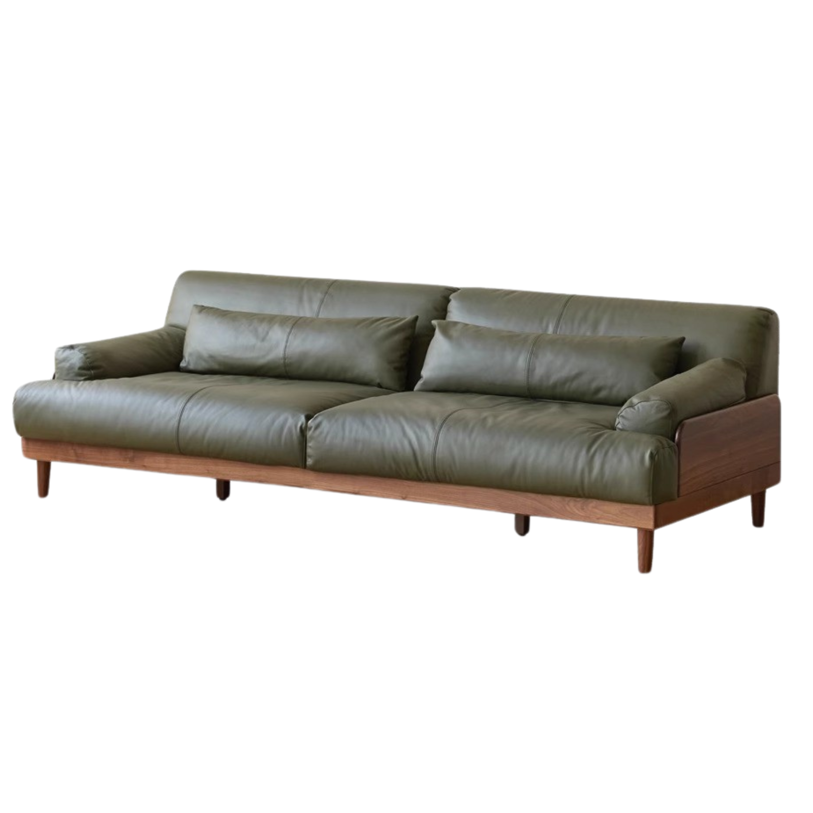 Black walnut solid wood leather three-seater straight down sofa