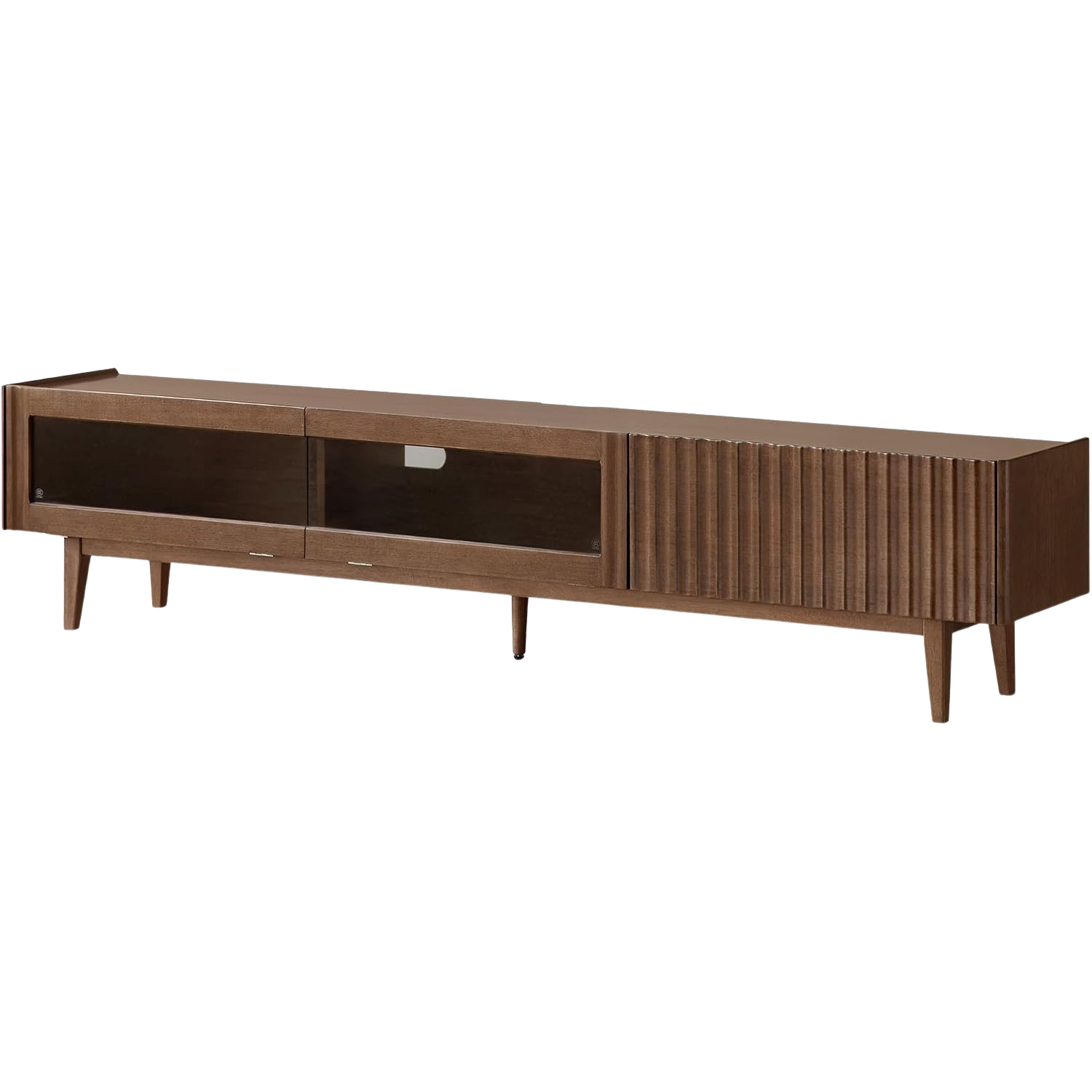 Solid RubberWood Fluted TV Media Console with Drawers and Open Shelf