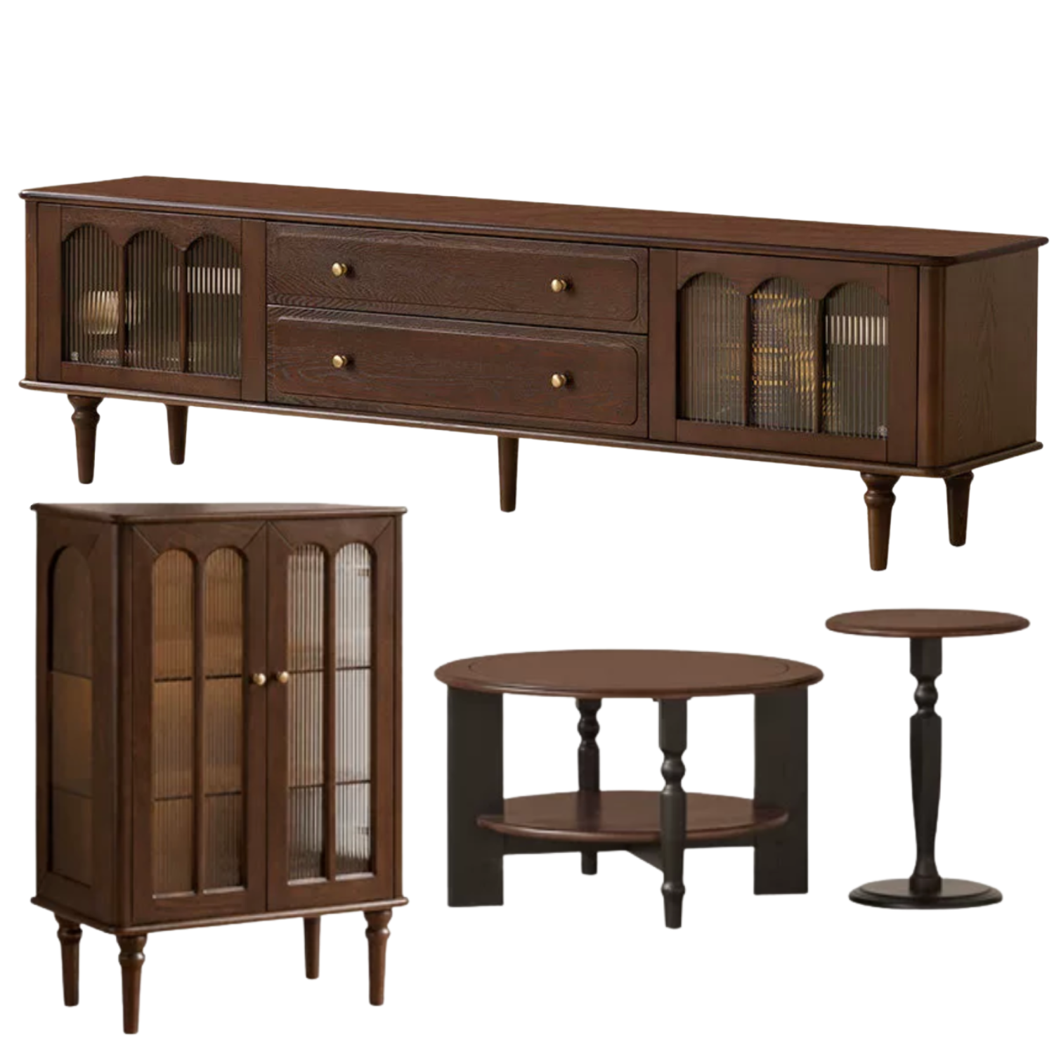 Ash Solid Wood TV Stand with American Retro Design and Tall Storage Cabinet
