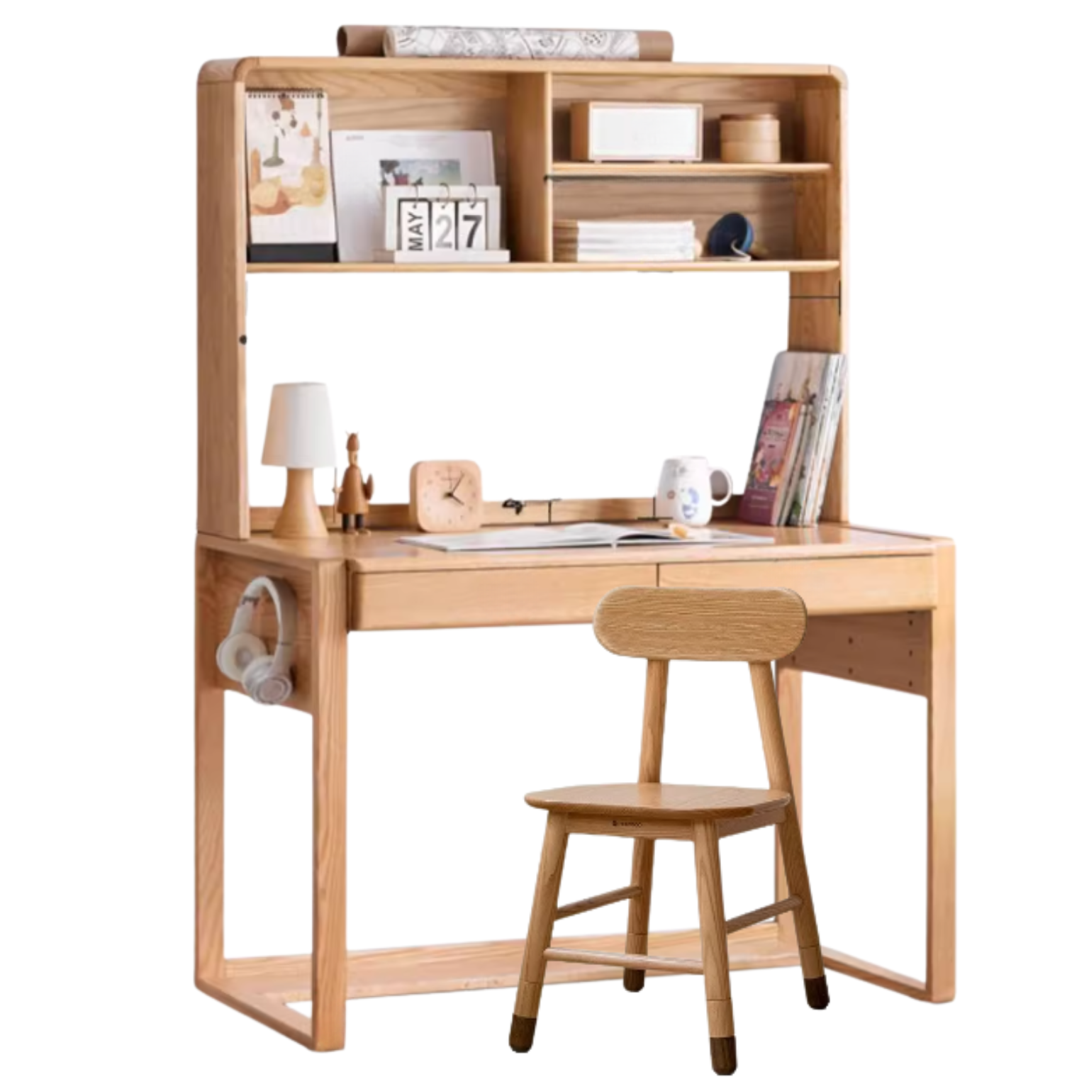 Oak children's modern study table can be raised and lowered