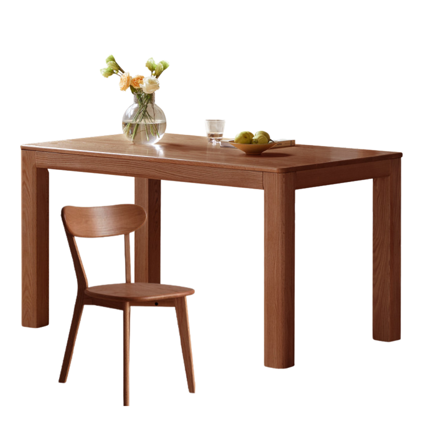 Oak Solid Wood Rectangular Dining Table, One Table and Four Chairs,